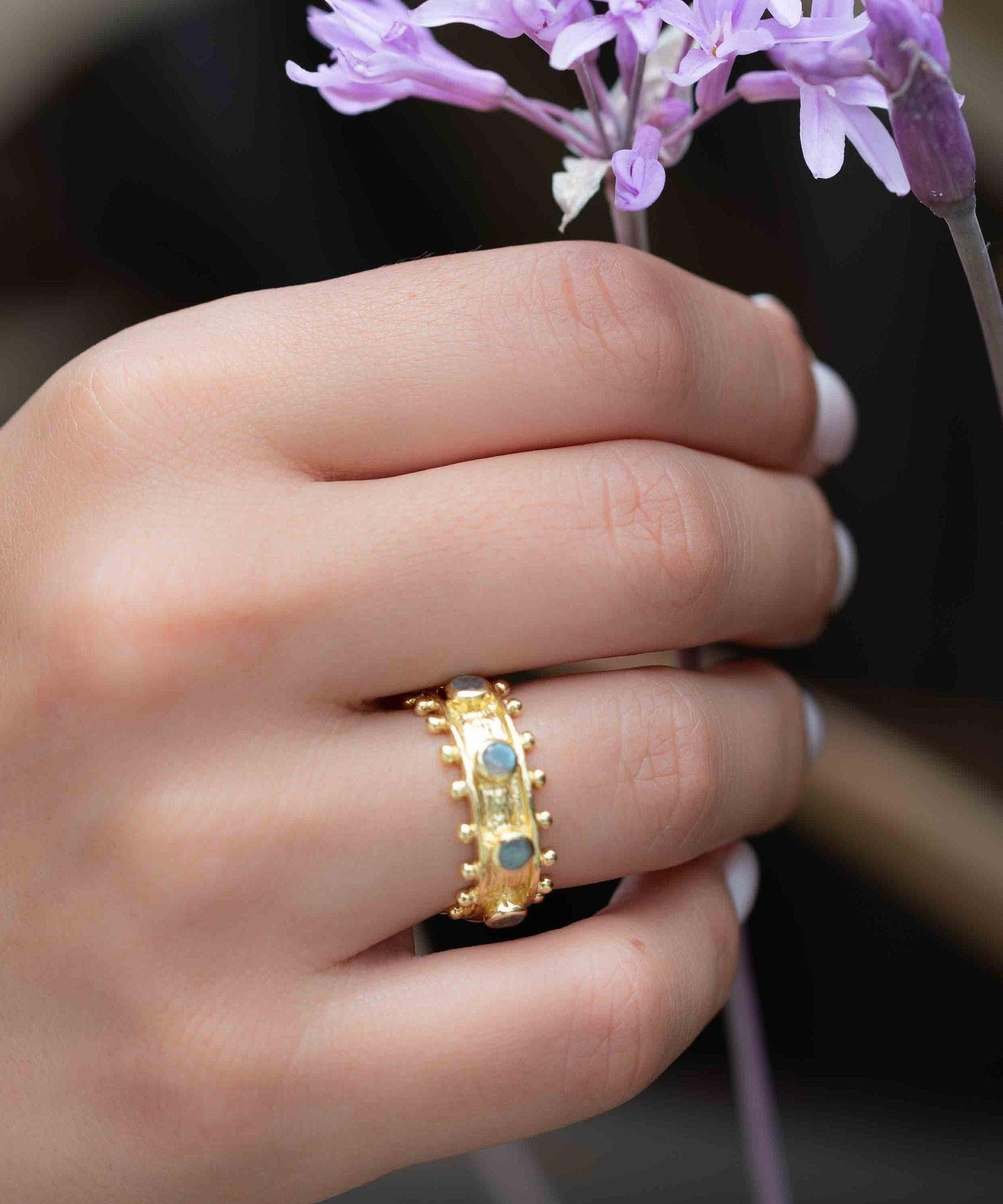 Rainbow Labradorite Ring ~ Gemstone ~ Natural ~ 18k Gold Plated ~ Jewelry ~ Handmade ~ February Birthstone ~ MR323