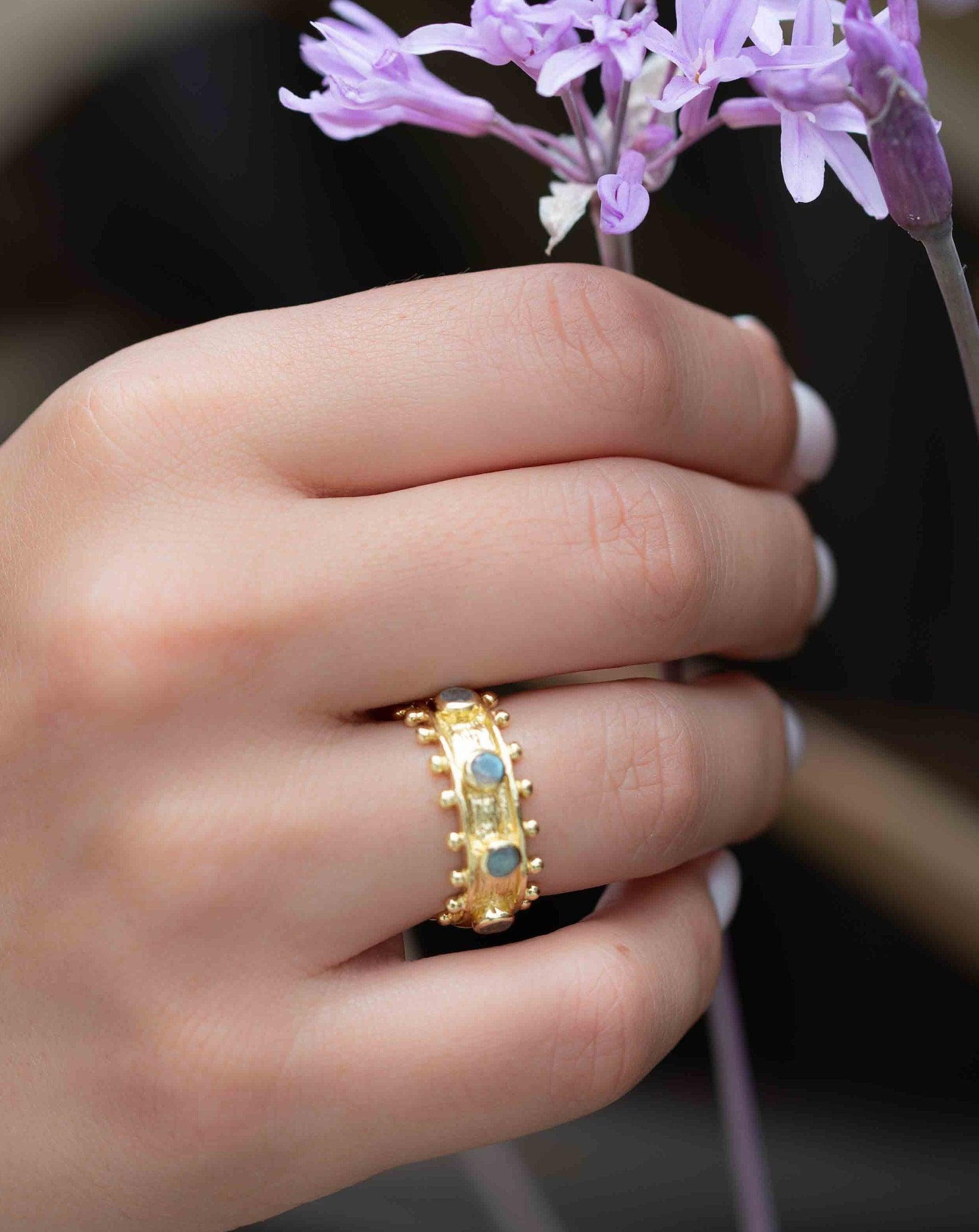 Rainbow Labradorite Ring ~ Gemstone ~ Natural ~ 18k Gold Plated ~ Jewelry ~ Handmade ~ February Birthstone ~ MR323