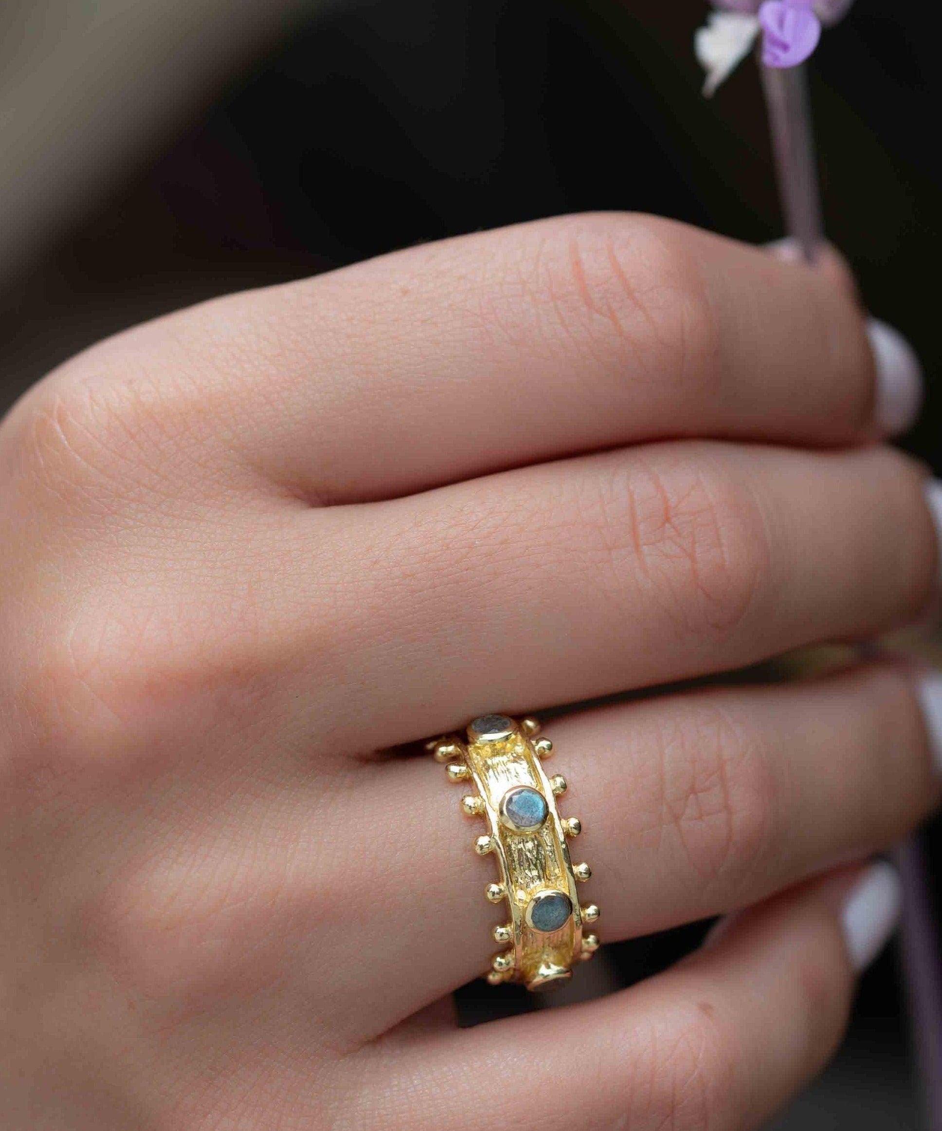 Rainbow Labradorite Ring ~ Gemstone ~ Natural ~ 18k Gold Plated ~ Jewelry ~ Handmade ~ February Birthstone ~ MR323
