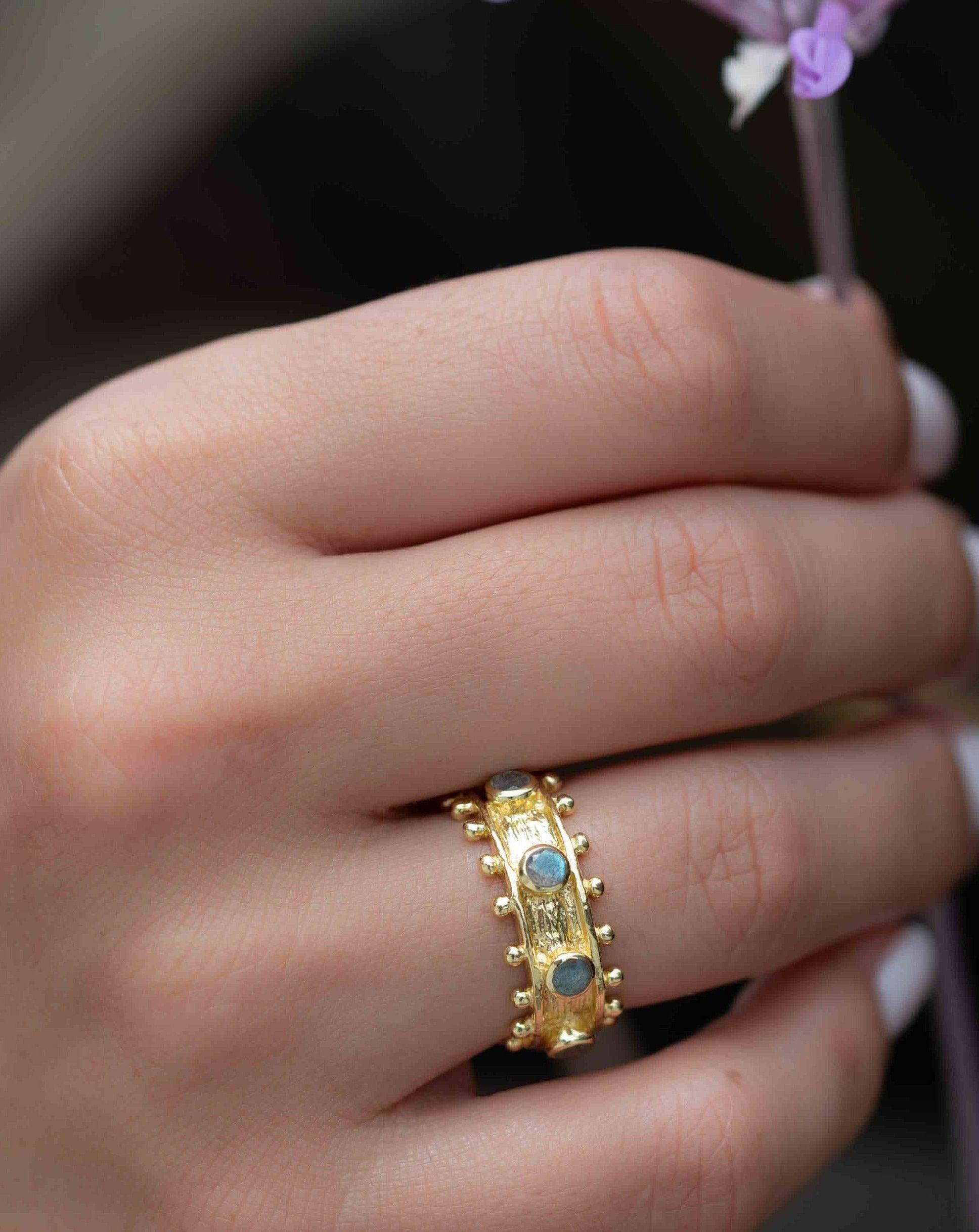 Rainbow Labradorite Ring ~ Gemstone ~ Natural ~ 18k Gold Plated ~ Jewelry ~ Handmade ~ February Birthstone ~ MR323