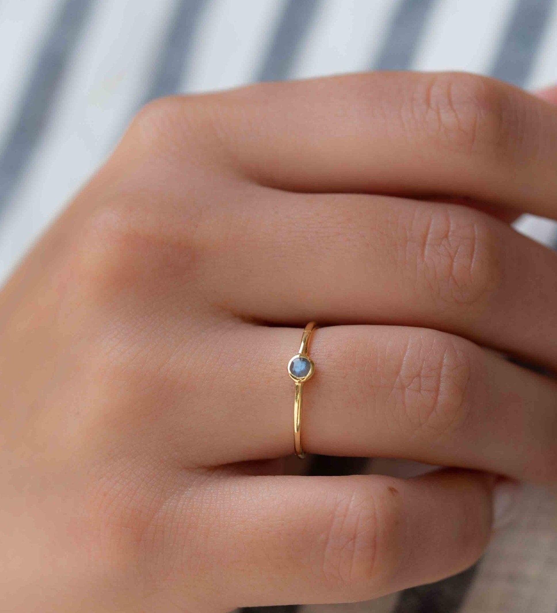 Rainbow Labradorite Ring~ Gemstone ~ Round~ Stackable~  Natural ~ 18k Gold Plated ~ Jewelry ~ Handmade~February Birthstone ~MR329