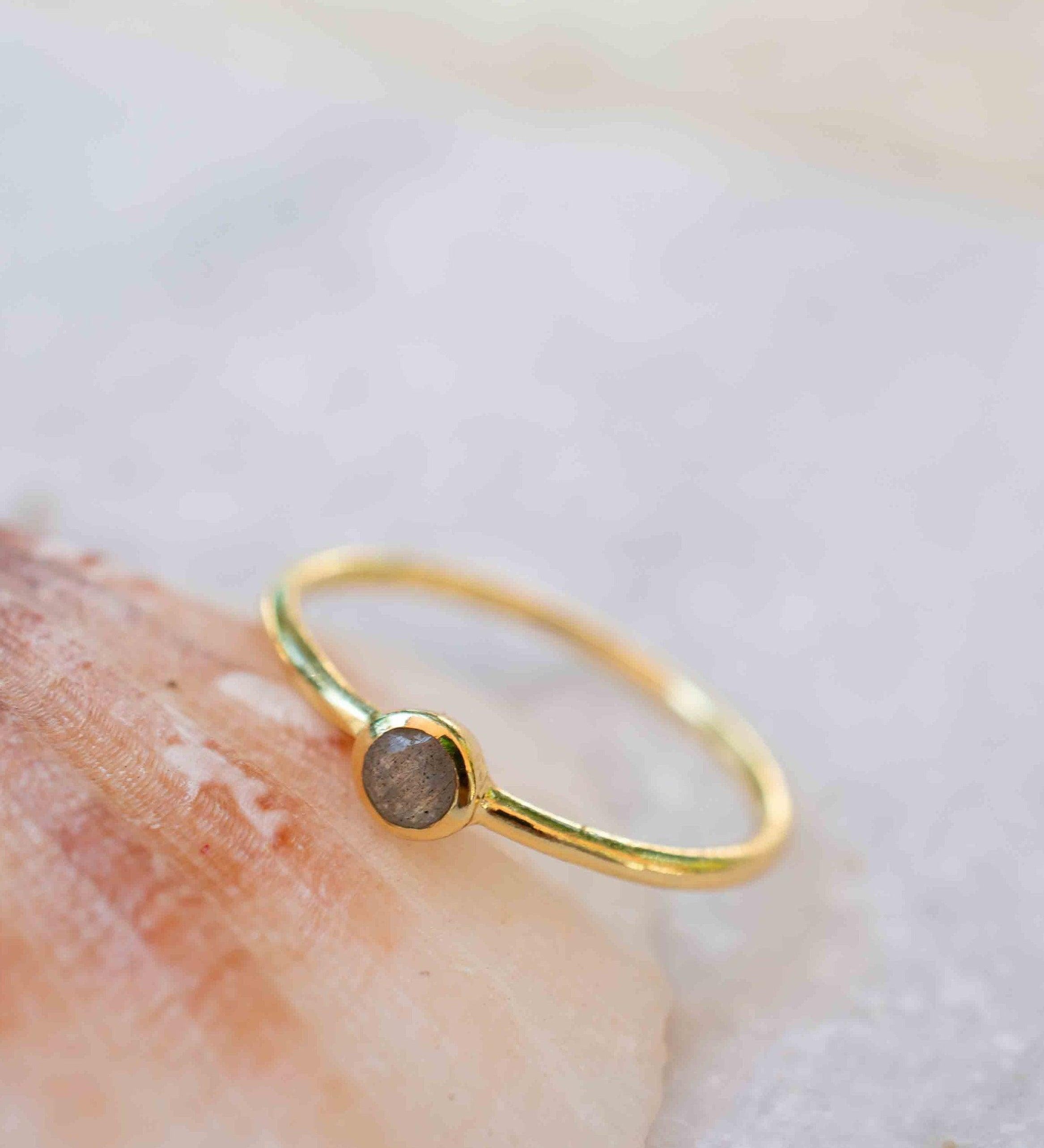 Rainbow Labradorite Ring~ Gemstone ~ Round~ Stackable~  Natural ~ 18k Gold Plated ~ Jewelry ~ Handmade~February Birthstone ~MR329