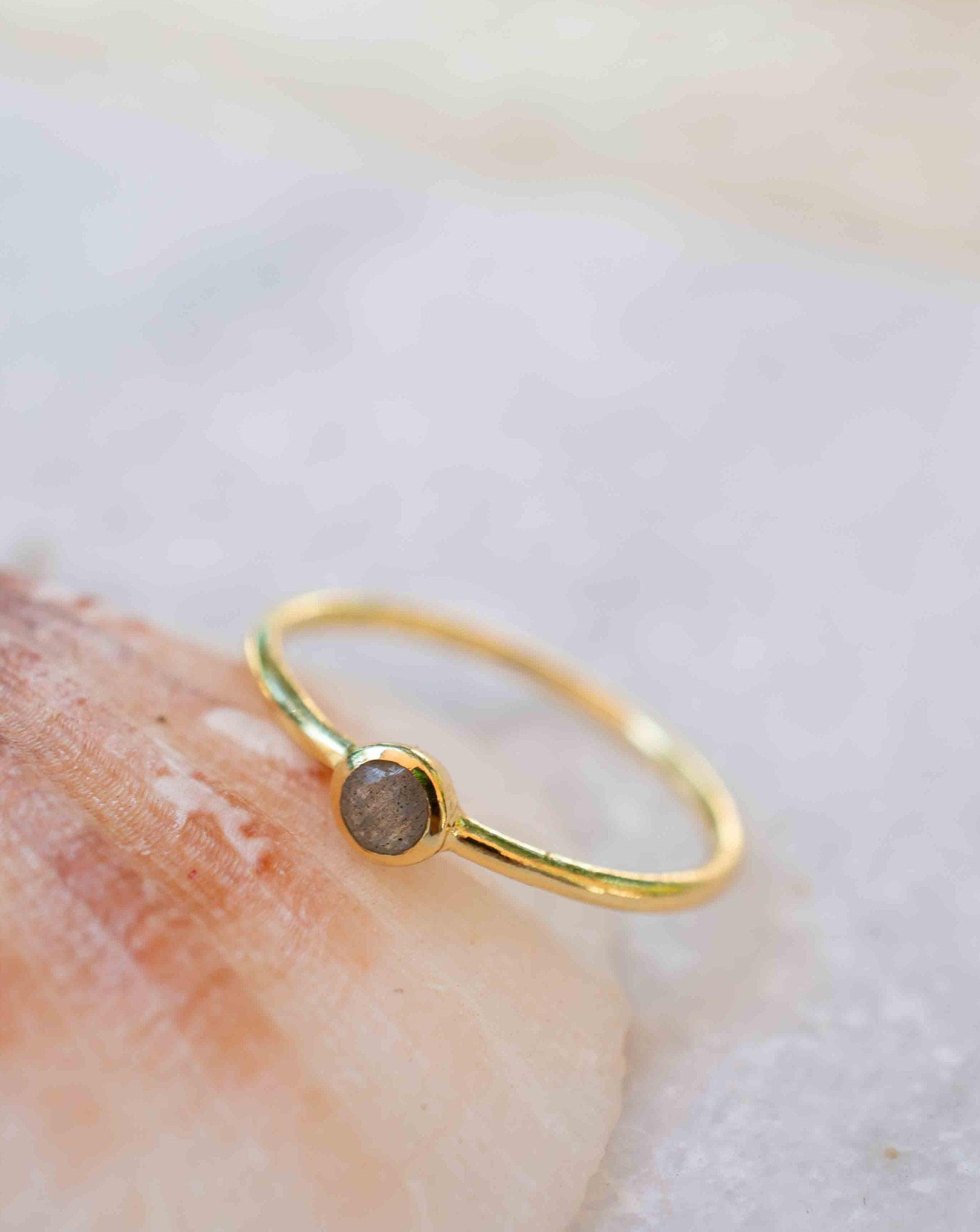 Rainbow Labradorite Ring~ Gemstone ~ Round~ Stackable~  Natural ~ 18k Gold Plated ~ Jewelry ~ Handmade~February Birthstone ~MR329