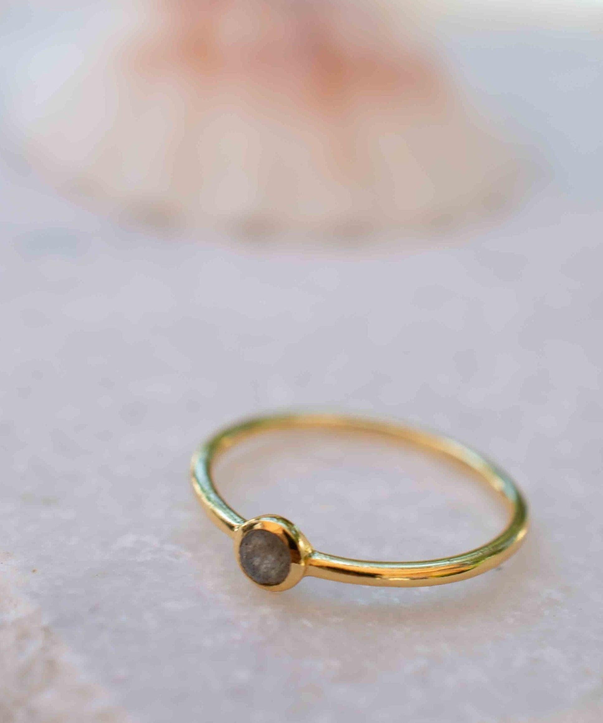 Rainbow Labradorite Ring~ Gemstone ~ Round~ Stackable~  Natural ~ 18k Gold Plated ~ Jewelry ~ Handmade~February Birthstone ~MR329
