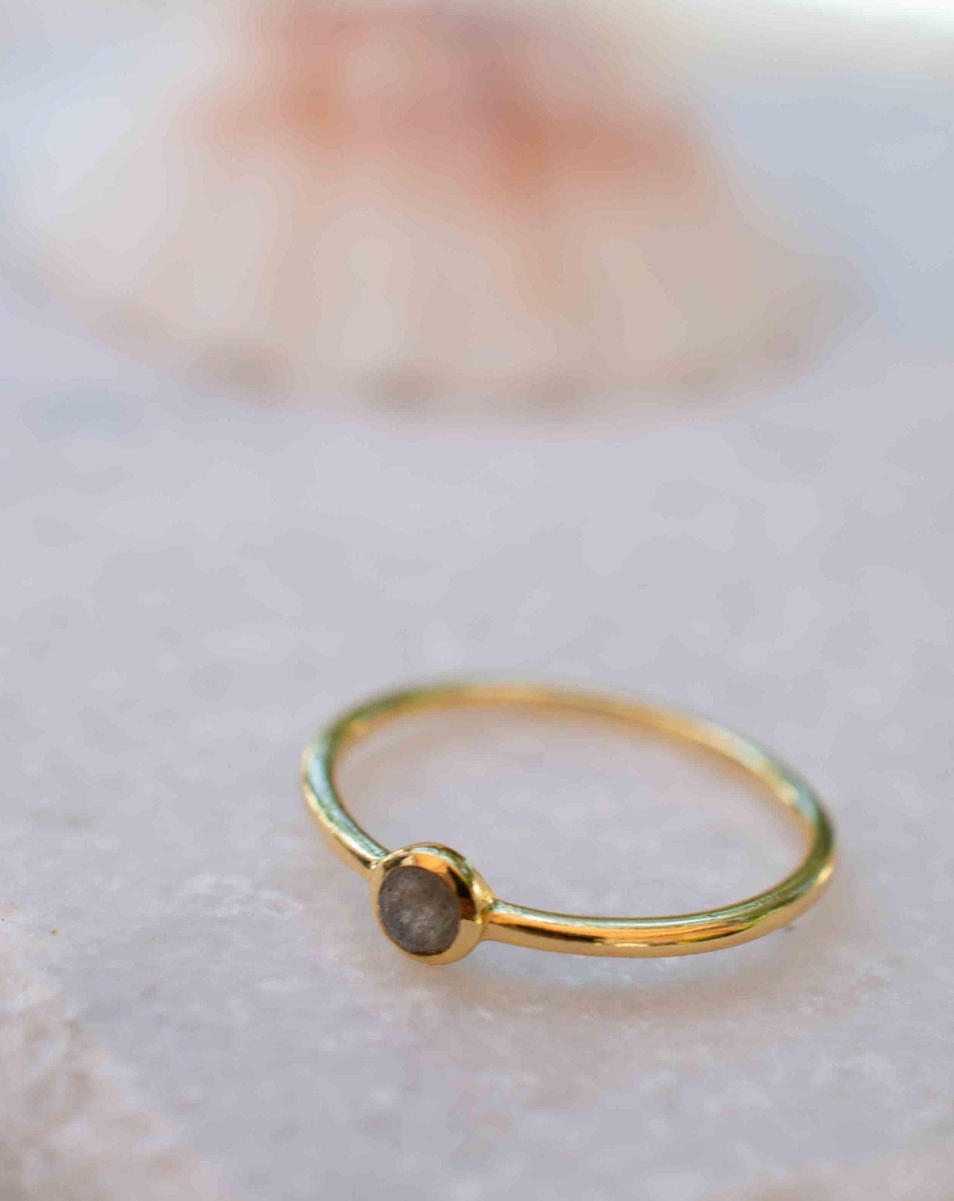 Rainbow Labradorite Ring~ Gemstone ~ Round~ Stackable~  Natural ~ 18k Gold Plated ~ Jewelry ~ Handmade~February Birthstone ~MR329