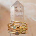 Rainbow Labradorite Ring~ Gemstone ~ Round~ Stackable~  Natural ~ 18k Gold Plated ~ Jewelry ~ Handmade~February Birthstone ~MR329