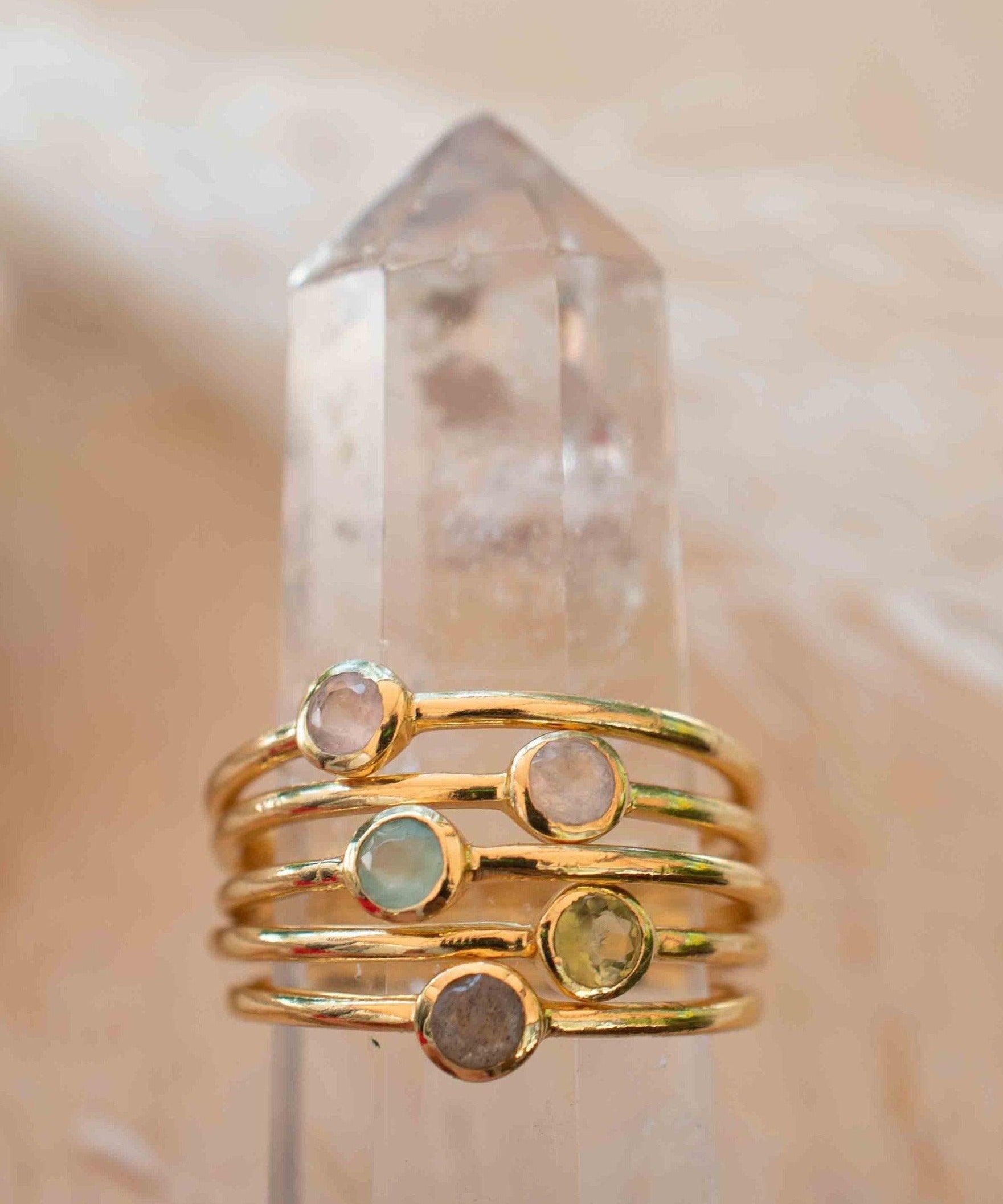 Rainbow Labradorite Ring~ Gemstone ~ Round~ Stackable~  Natural ~ 18k Gold Plated ~ Jewelry ~ Handmade~February Birthstone ~MR329