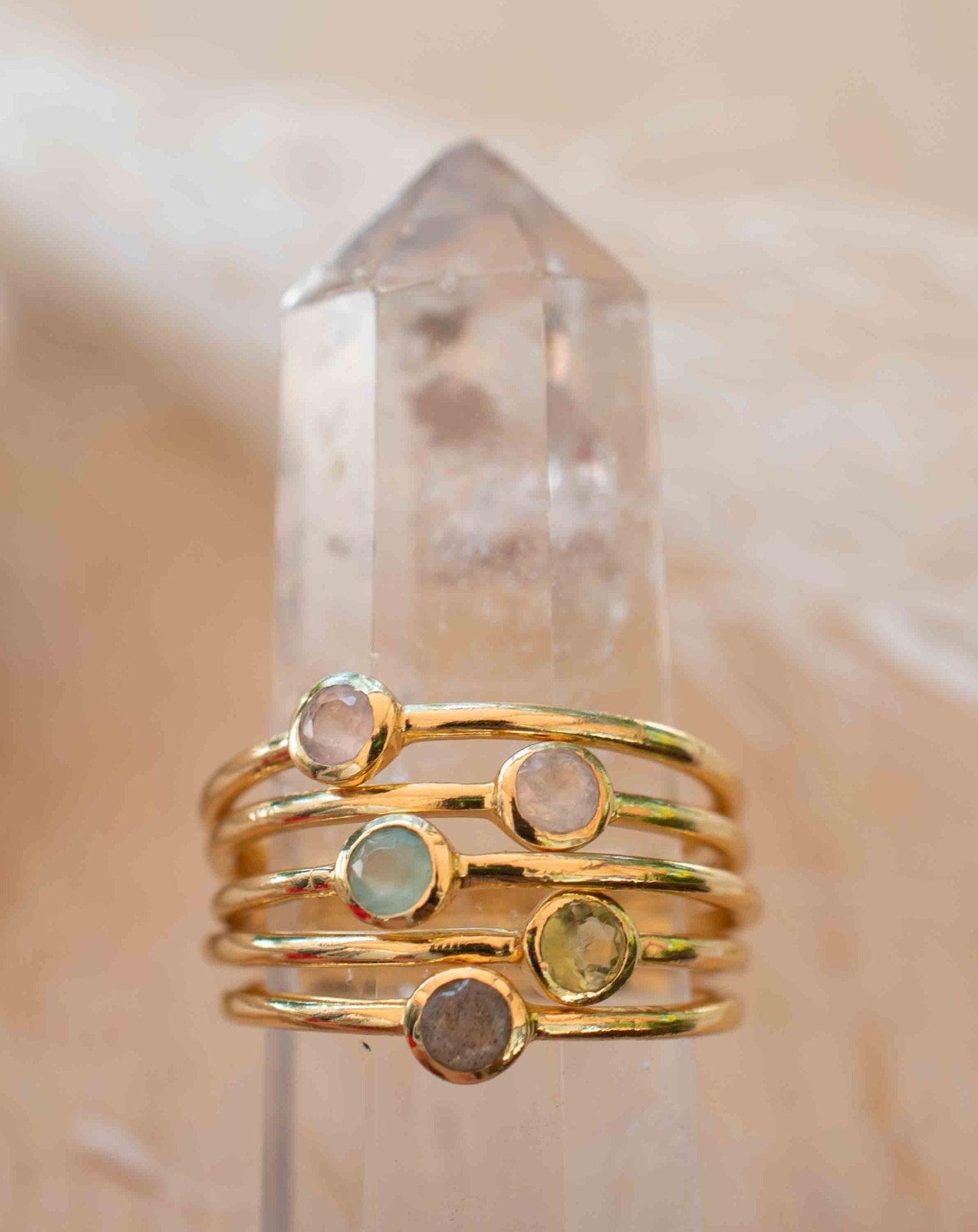 Rainbow Labradorite Ring~ Gemstone ~ Round~ Stackable~  Natural ~ 18k Gold Plated ~ Jewelry ~ Handmade~February Birthstone ~MR329