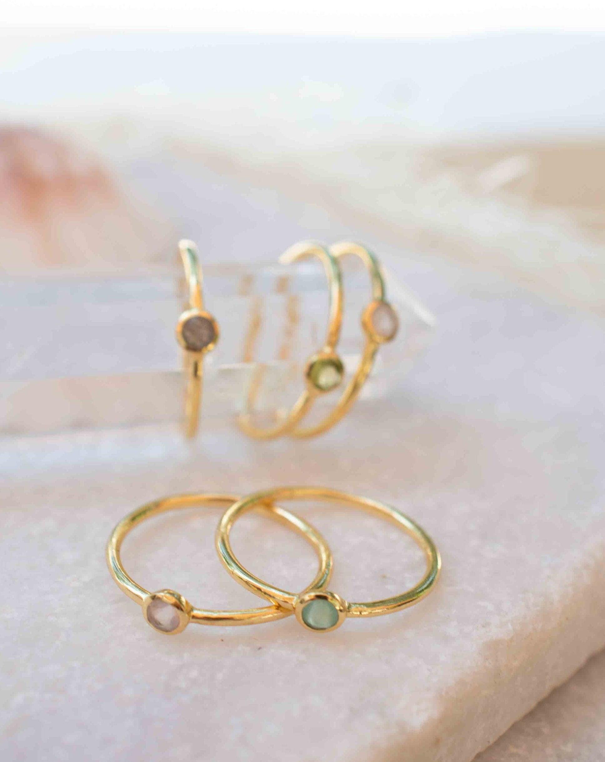 Rainbow Labradorite Ring~ Gemstone ~ Round~ Stackable~  Natural ~ 18k Gold Plated ~ Jewelry ~ Handmade~February Birthstone ~MR329