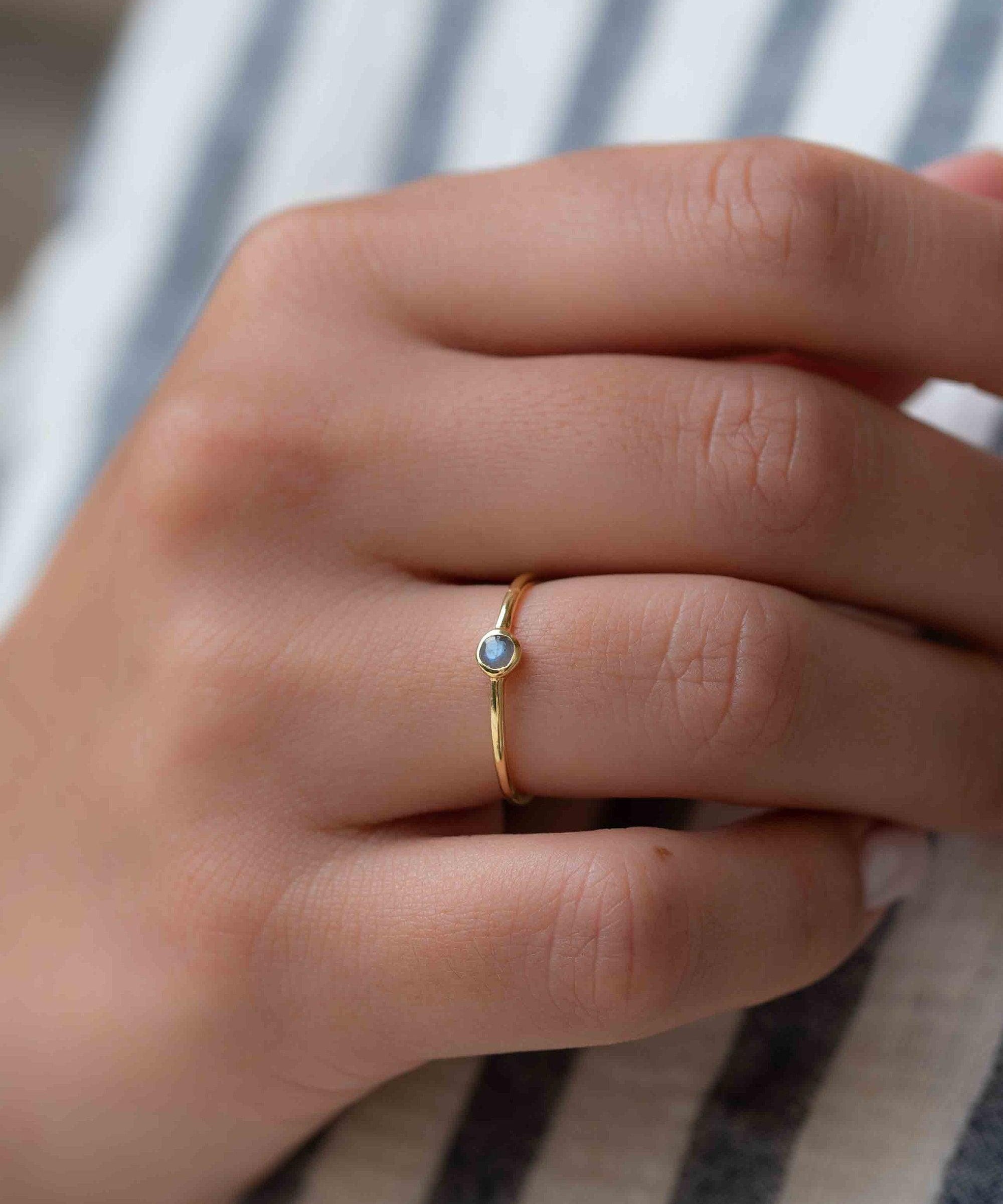 Rainbow Labradorite Ring~ Gemstone ~ Round~ Stackable~  Natural ~ 18k Gold Plated ~ Jewelry ~ Handmade~February Birthstone ~MR329