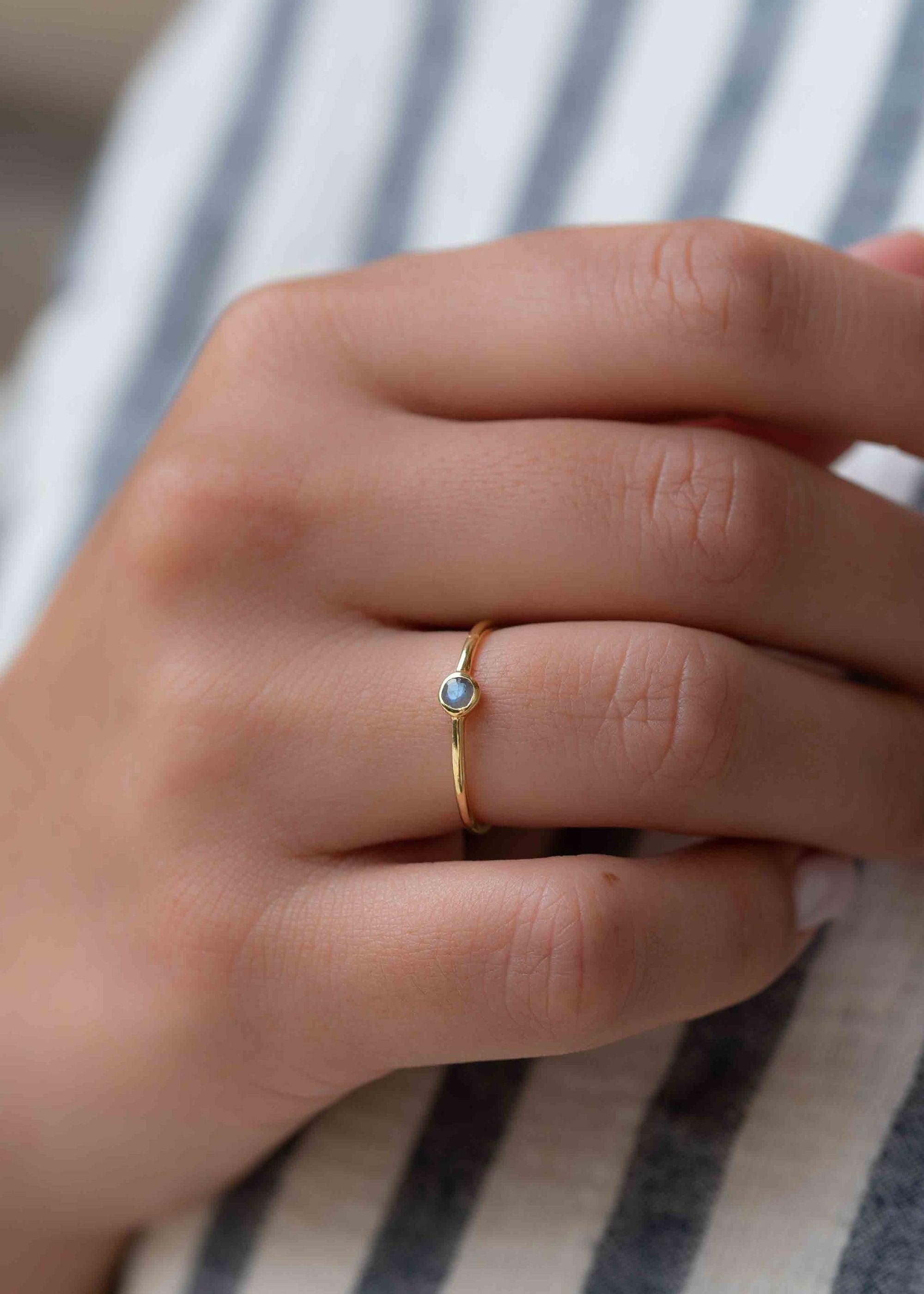 Rainbow Labradorite Ring~ Gemstone ~ Round~ Stackable~  Natural ~ 18k Gold Plated ~ Jewelry ~ Handmade~February Birthstone ~MR329