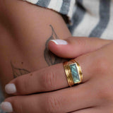 Rainbow Labradorite Ring ~ Rectangular Stone~ Gemstone ~ Natural ~ 18k Gold Plated ~ Jewelry ~ Handmade ~ February Birthstone ~ MR304