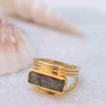 Rainbow Labradorite Ring ~ Rectangular Stone~ Gemstone ~ Natural ~ 18k Gold Plated ~ Jewelry ~ Handmade ~ February Birthstone ~ MR304