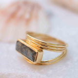 Rainbow Labradorite Ring ~ Rectangular Stone~ Gemstone ~ Natural ~ 18k Gold Plated ~ Jewelry ~ Handmade ~ February Birthstone ~ MR304