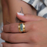 Rainbow Labradorite Ring ~ Rectangular Stone~ Gemstone ~ Natural ~ 18k Gold Plated ~ Jewelry ~ Handmade ~ February Birthstone ~ MR304