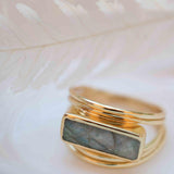 Rainbow Labradorite Ring ~ Rectangular Stone~ Gemstone ~ Natural ~ 18k Gold Plated ~ Jewelry ~ Handmade ~ February Birthstone ~ MR304
