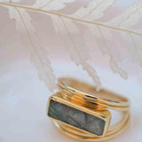 Rainbow Labradorite Ring ~ Rectangular Stone~ Gemstone ~ Natural ~ 18k Gold Plated ~ Jewelry ~ Handmade ~ February Birthstone ~ MR304