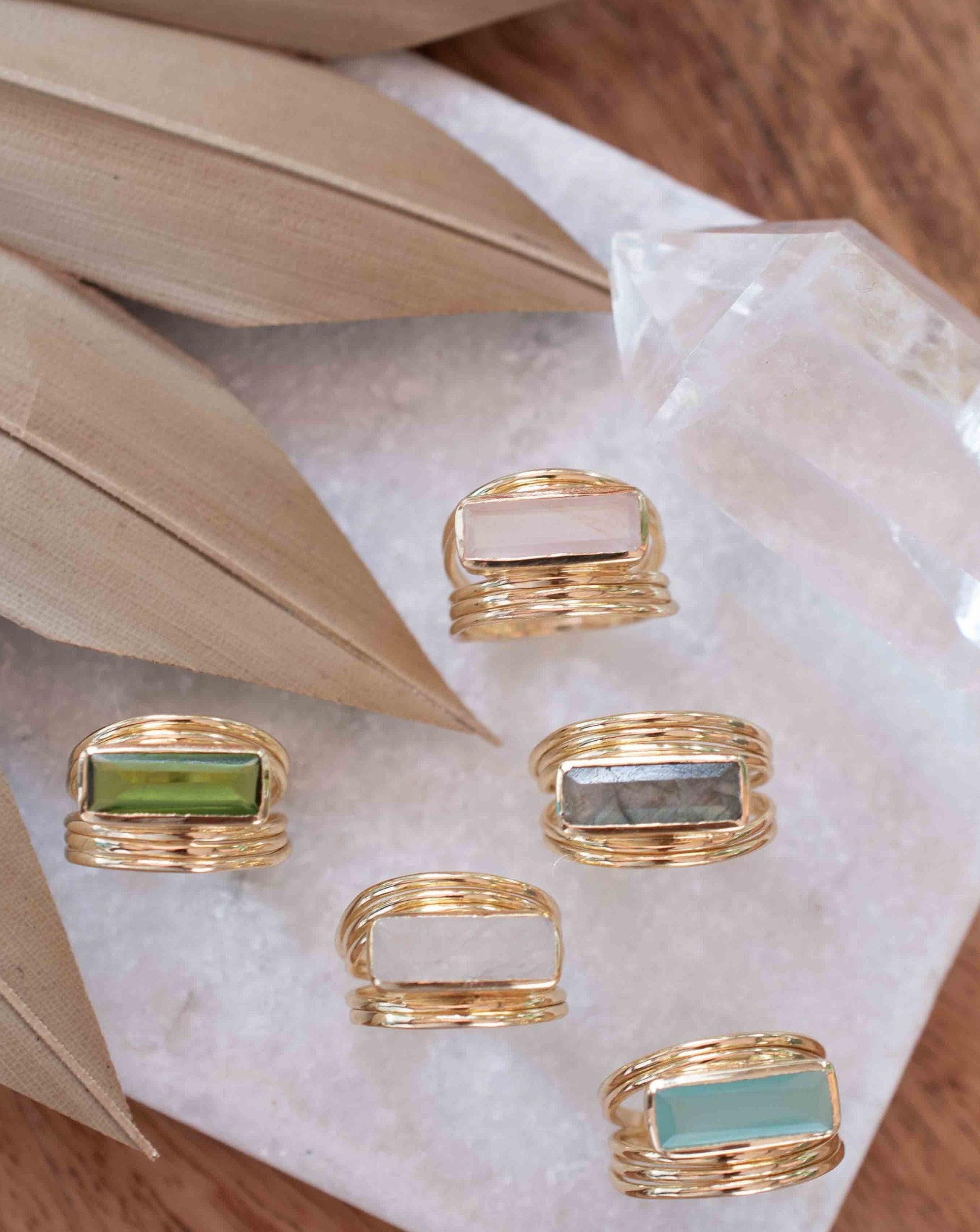 Rainbow Labradorite Ring ~ Rectangular Stone~ Gemstone ~ Natural ~ 18k Gold Plated ~ Jewelry ~ Handmade ~ February Birthstone ~ MR304