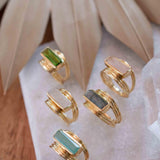 Rainbow Labradorite Ring ~ Rectangular Stone~ Gemstone ~ Natural ~ 18k Gold Plated ~ Jewelry ~ Handmade ~ February Birthstone ~ MR304