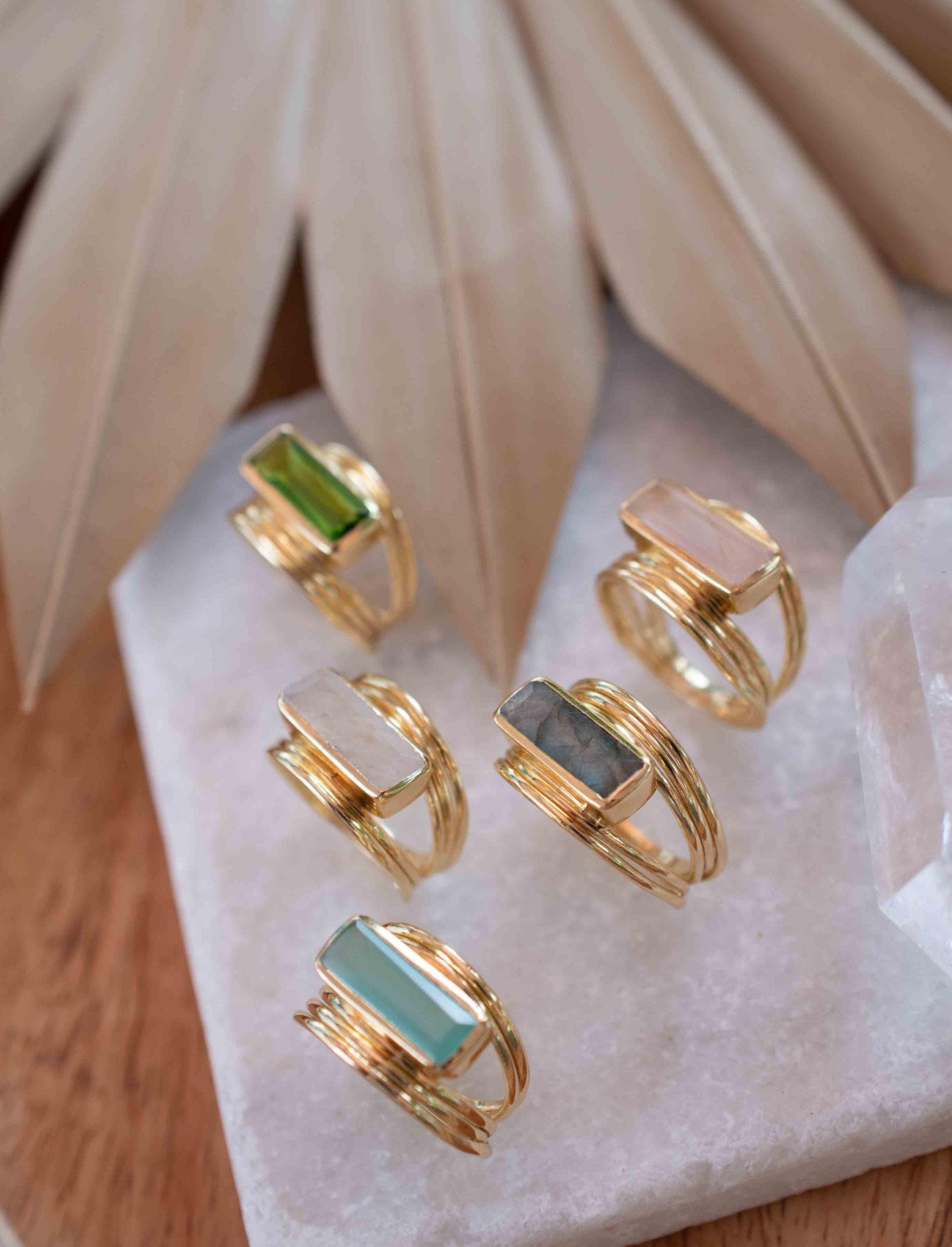 Rainbow Labradorite Ring ~ Rectangular Stone~ Gemstone ~ Natural ~ 18k Gold Plated ~ Jewelry ~ Handmade ~ February Birthstone ~ MR304