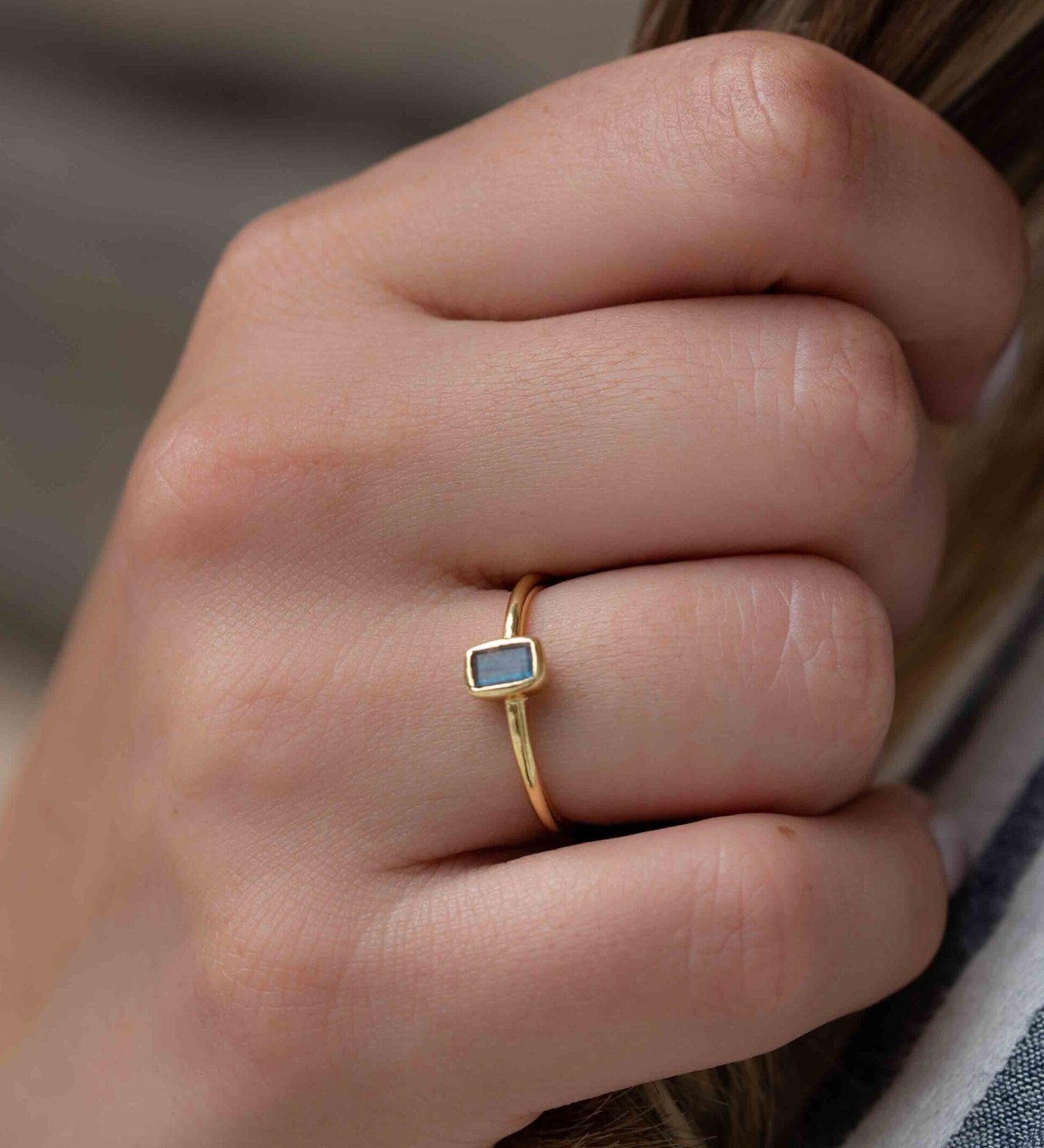 Rainbow Labradorite Ring ~ Rectangular Stone~ Gemstone ~ Natural ~ 18k Gold Plated ~ Jewelry ~ Handmade~February Birthstone - MR320
