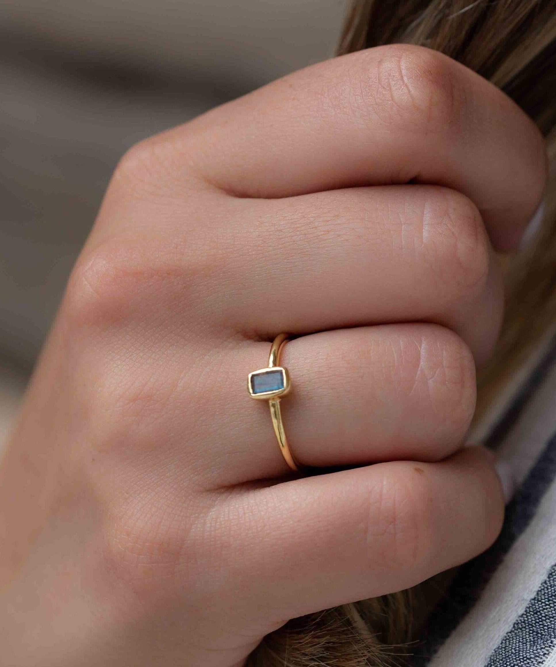 Rainbow Labradorite Ring ~ Rectangular Stone~ Gemstone ~ Natural ~ 18k Gold Plated ~ Jewelry ~ Handmade~February Birthstone - MR320