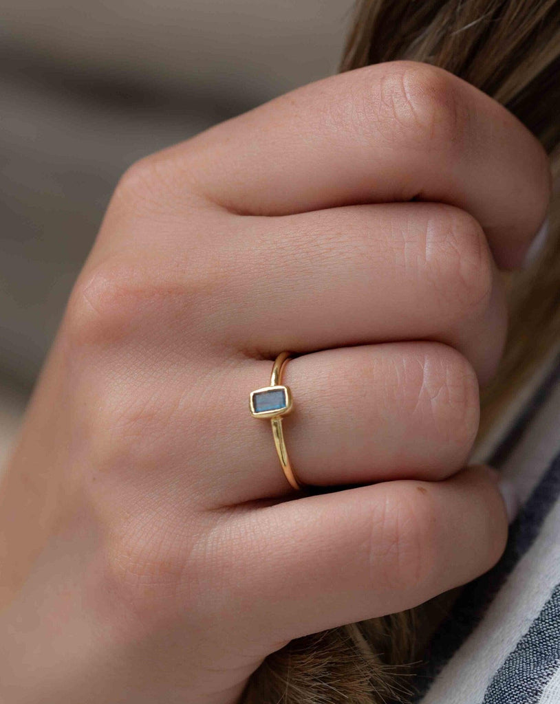 Rainbow Labradorite Ring ~ Rectangular Stone~ Gemstone ~ Natural ~ 18k Gold Plated ~ Jewelry ~ Handmade~February Birthstone - MR320