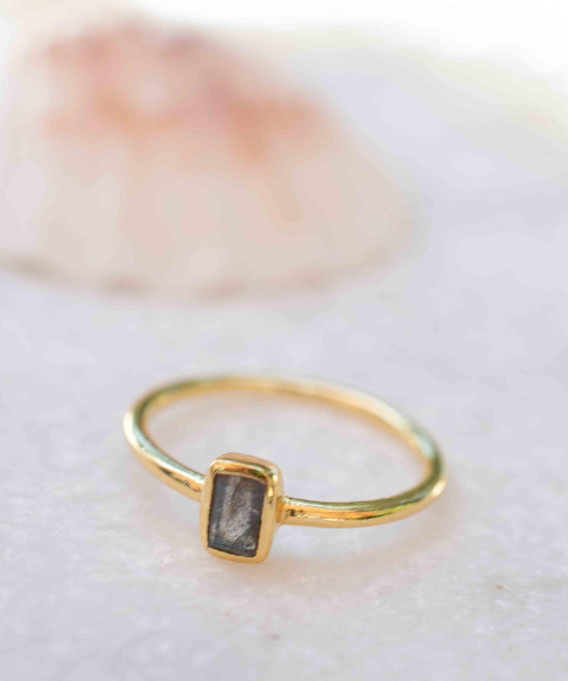 Rainbow Labradorite Ring ~ Rectangular Stone~ Gemstone ~ Natural ~ 18k Gold Plated ~ Jewelry ~ Handmade~February Birthstone - MR320