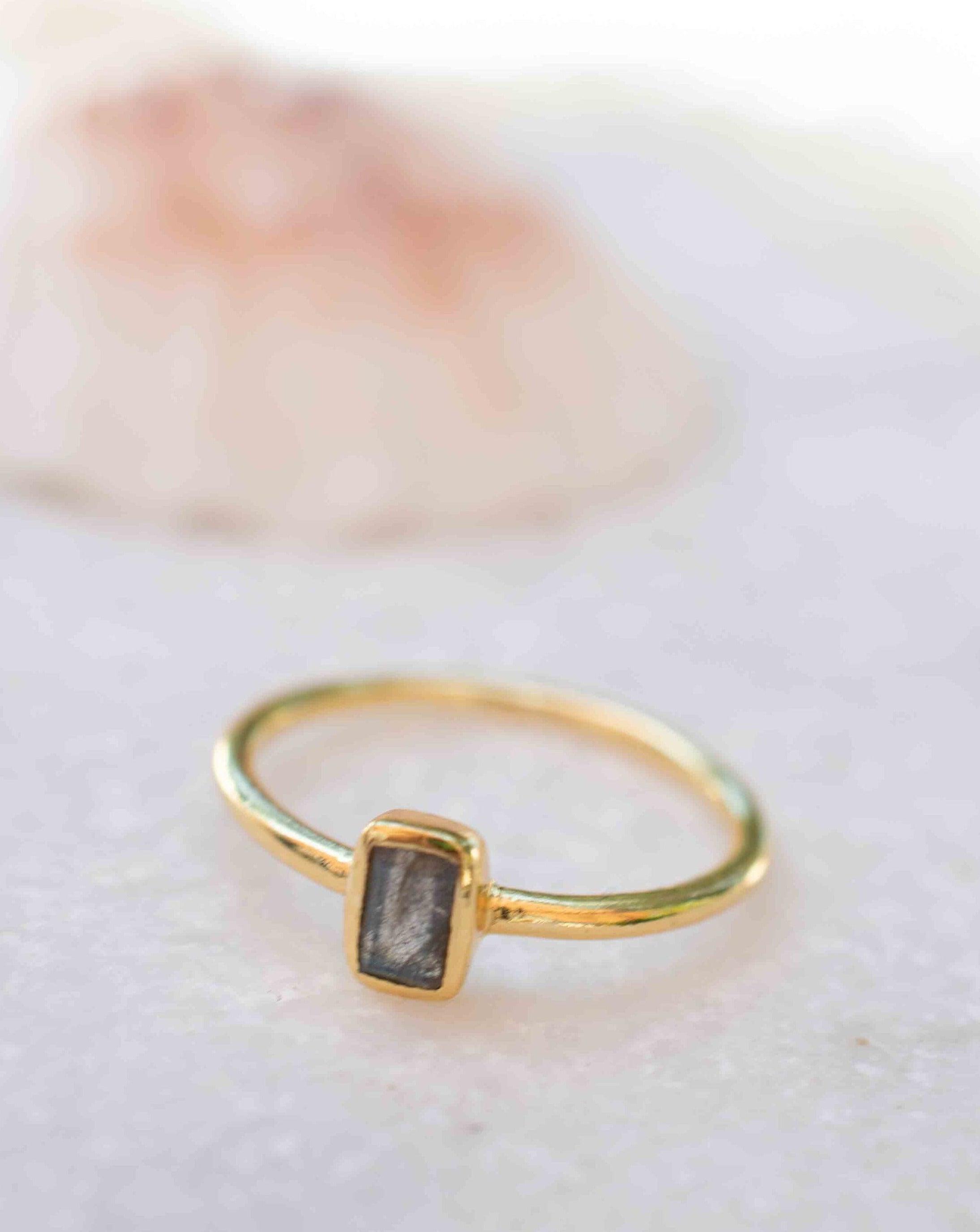 Rainbow Labradorite Ring ~ Rectangular Stone~ Gemstone ~ Natural ~ 18k Gold Plated ~ Jewelry ~ Handmade~February Birthstone - MR320