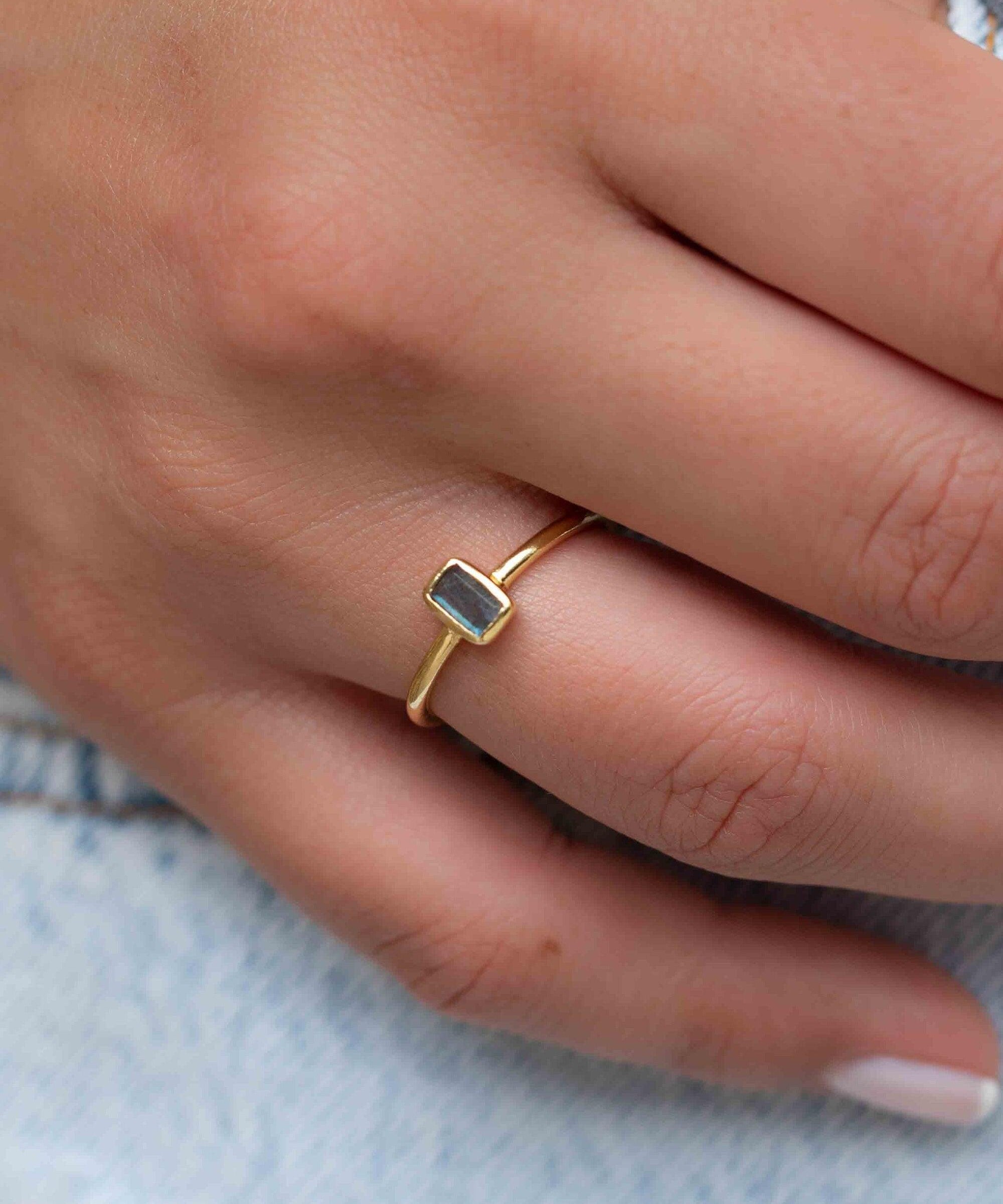 Rainbow Labradorite Ring ~ Rectangular Stone~ Gemstone ~ Natural ~ 18k Gold Plated ~ Jewelry ~ Handmade~February Birthstone - MR320