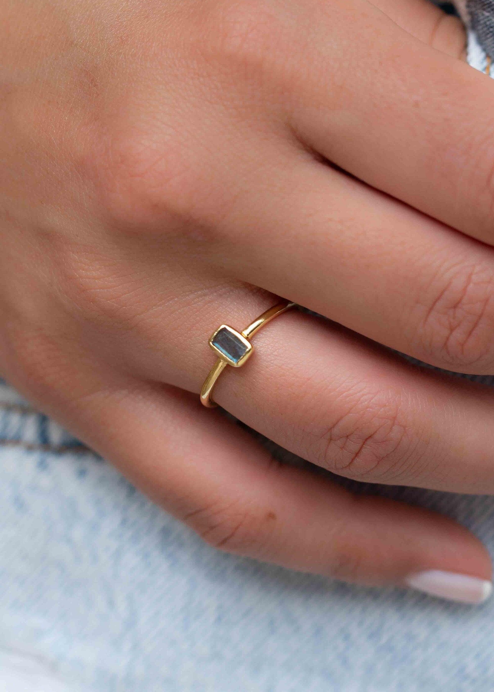 Rainbow Labradorite Ring ~ Rectangular Stone~ Gemstone ~ Natural ~ 18k Gold Plated ~ Jewelry ~ Handmade~February Birthstone - MR320
