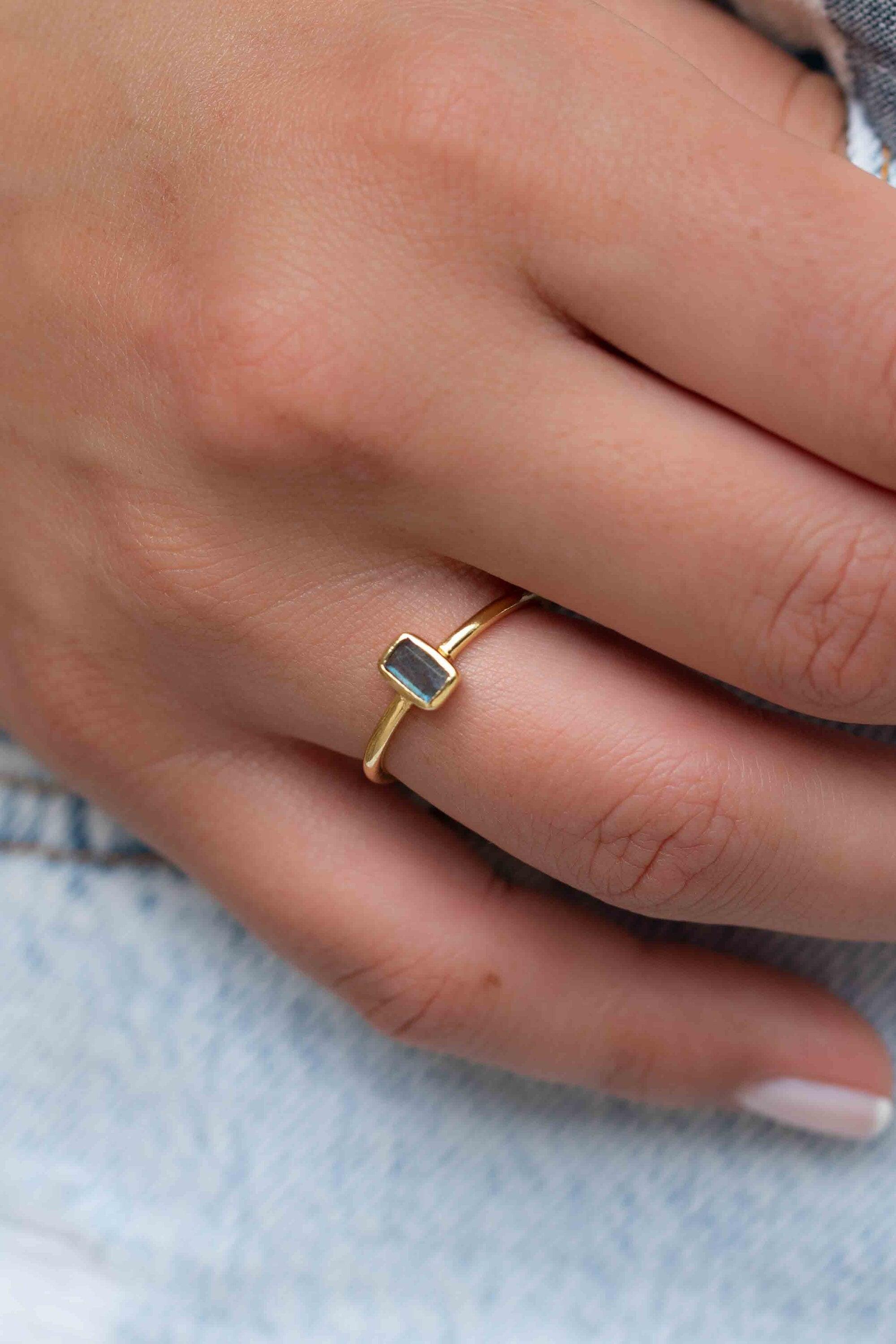 Rainbow Labradorite Ring ~ Rectangular Stone~ Gemstone ~ Natural ~ 18k Gold Plated ~ Jewelry ~ Handmade~February Birthstone - MR320