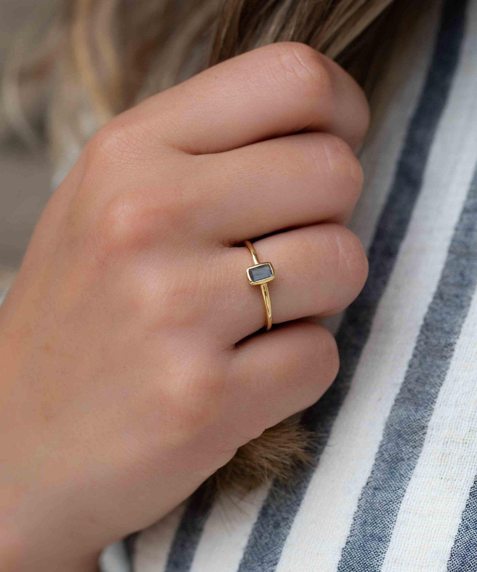 Rainbow Labradorite Ring ~ Rectangular Stone~ Gemstone ~ Natural ~ 18k Gold Plated ~ Jewelry ~ Handmade~February Birthstone - MR320