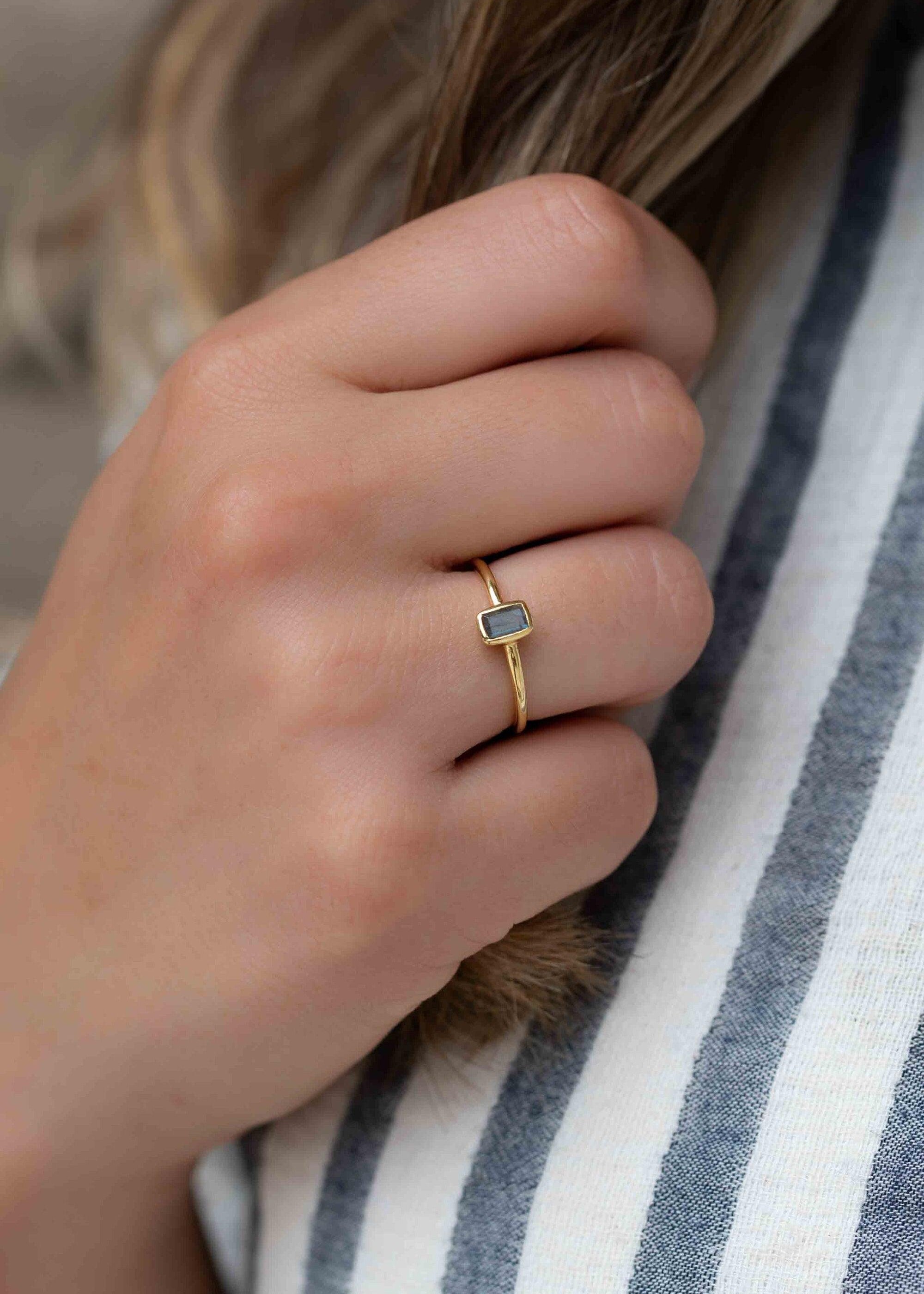 Rainbow Labradorite Ring ~ Rectangular Stone~ Gemstone ~ Natural ~ 18k Gold Plated ~ Jewelry ~ Handmade~February Birthstone - MR320