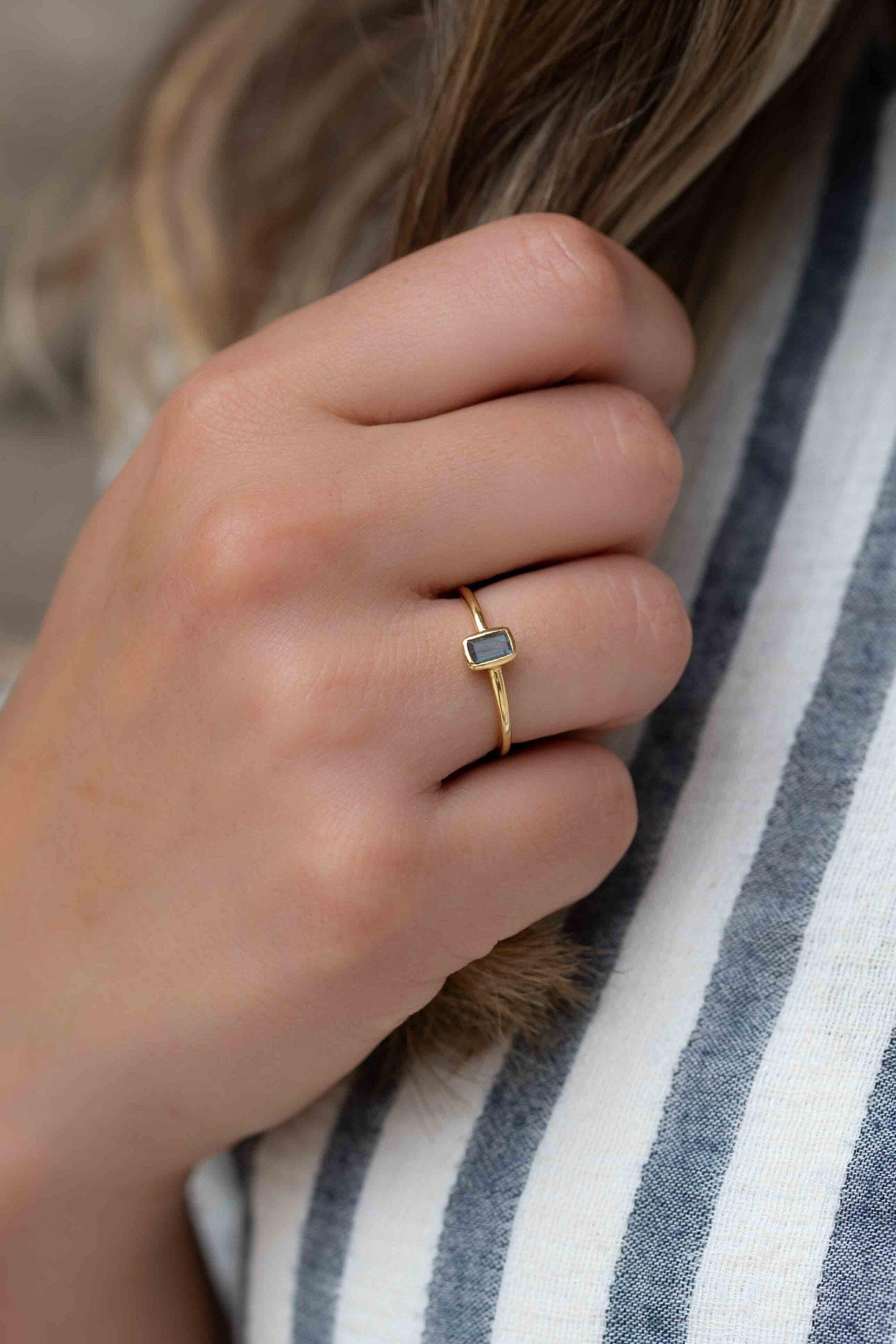 Rainbow Labradorite Ring ~ Rectangular Stone~ Gemstone ~ Natural ~ 18k Gold Plated ~ Jewelry ~ Handmade~February Birthstone - MR320