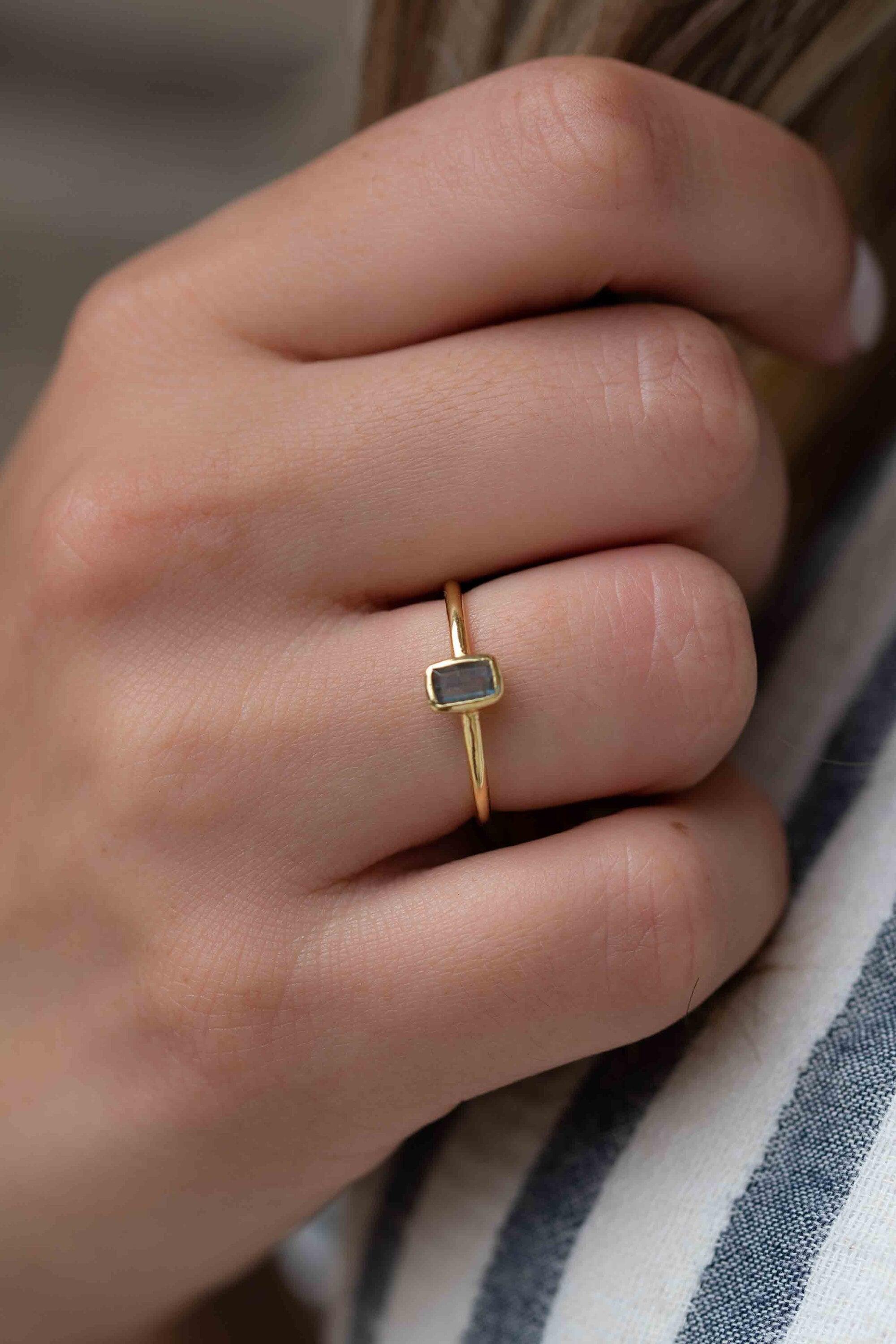 Rainbow Labradorite Ring ~ Rectangular Stone~ Gemstone ~ Natural ~ 18k Gold Plated ~ Jewelry ~ Handmade~February Birthstone - MR320
