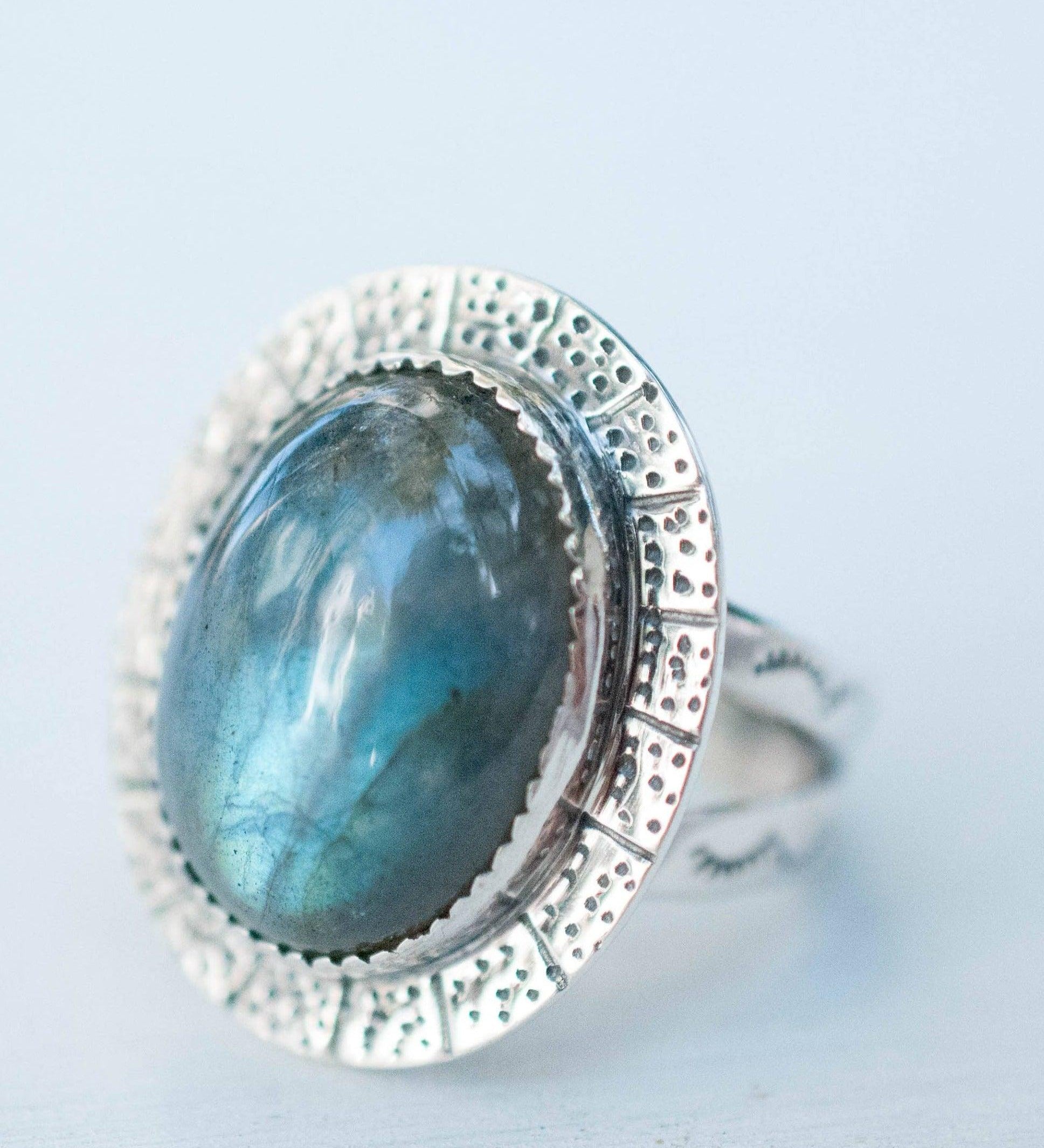 Rainbow Labradorite Ring  ~ Sterling Silver 925 ~MR059 - Maresia Jewelry