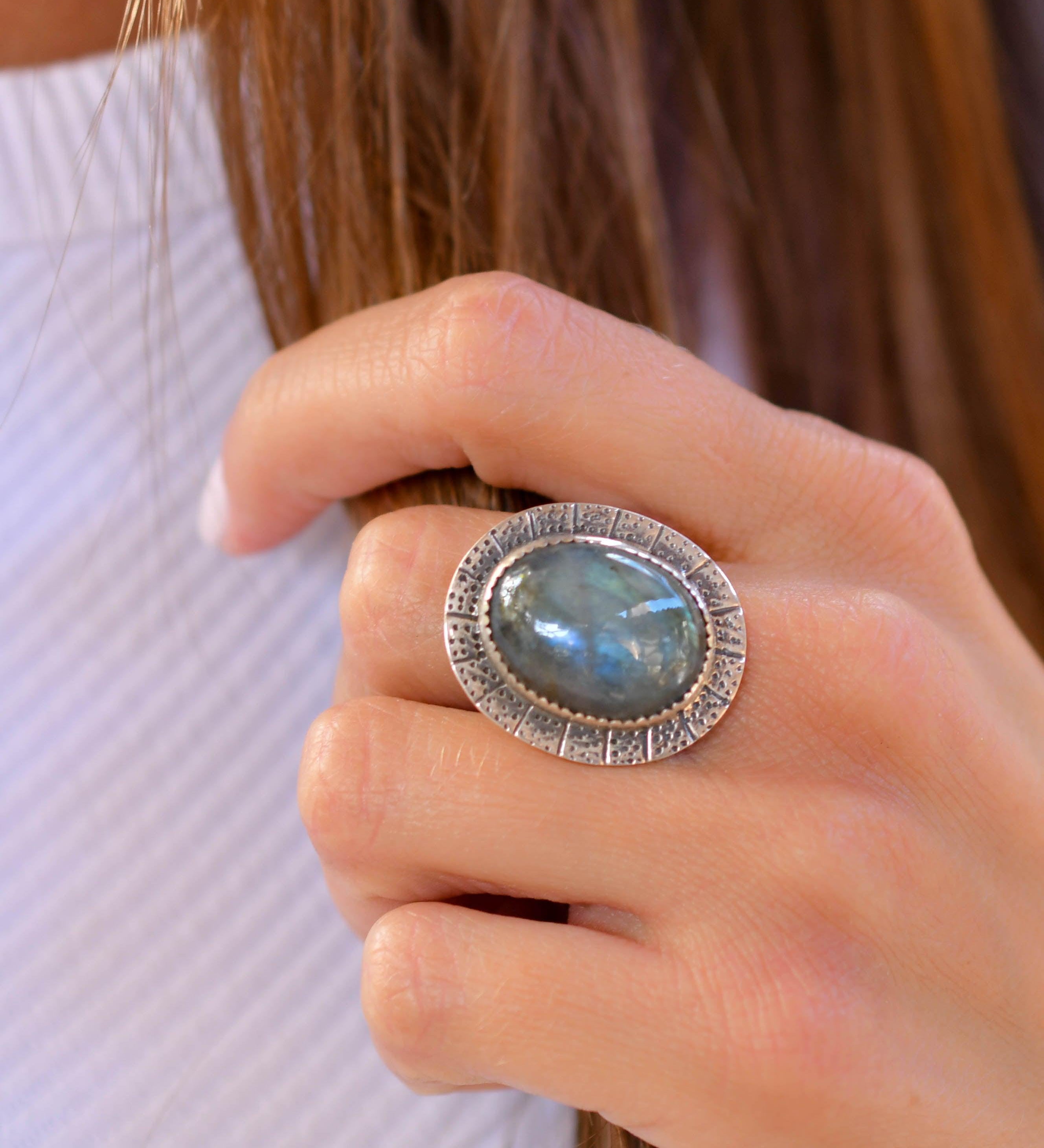 Rainbow Labradorite Ring ~Sterling Silver 925 ~MR067 - Maresia Jewelry