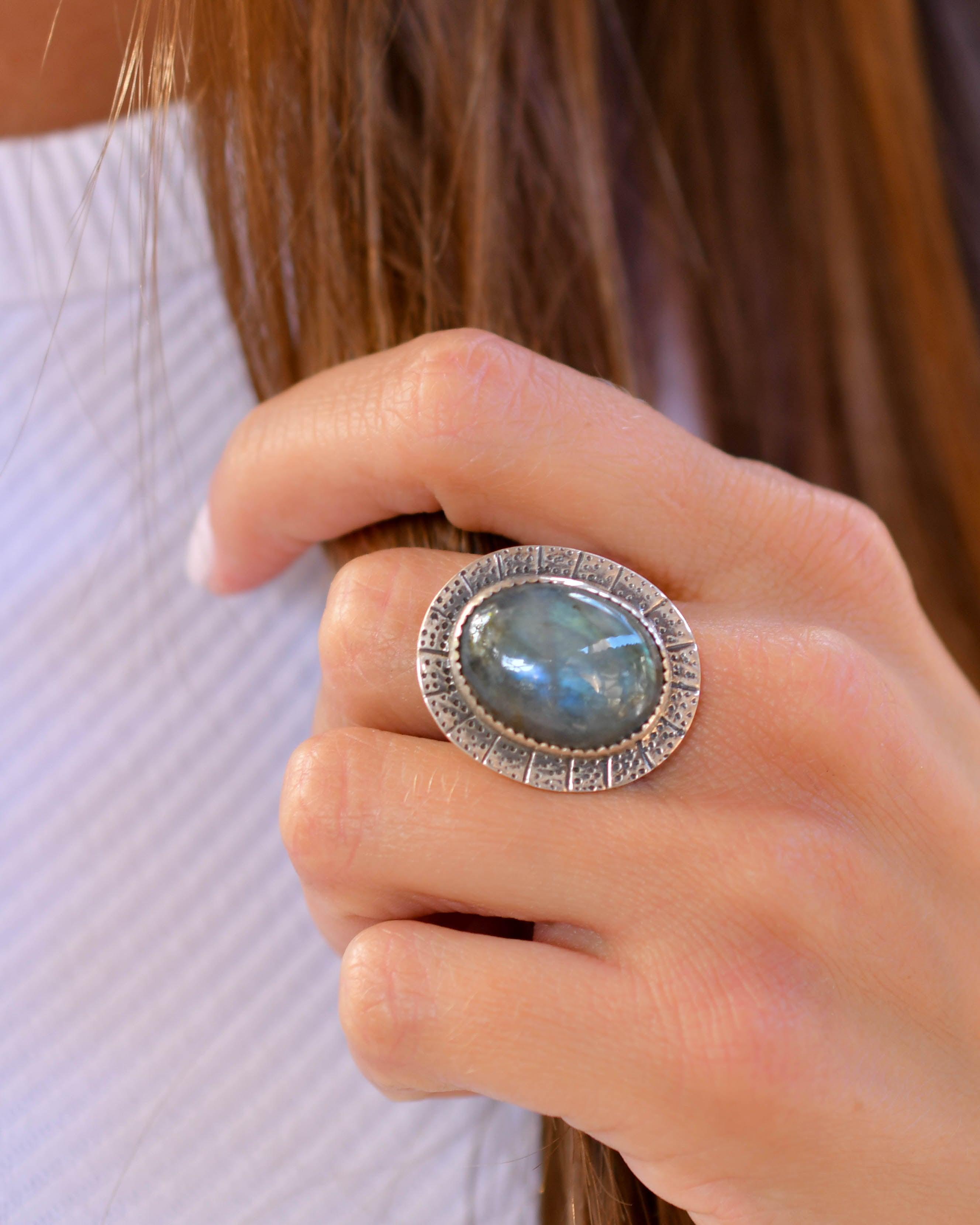 Rainbow Labradorite Ring ~Sterling Silver 925 ~MR067 - Maresia Jewelry