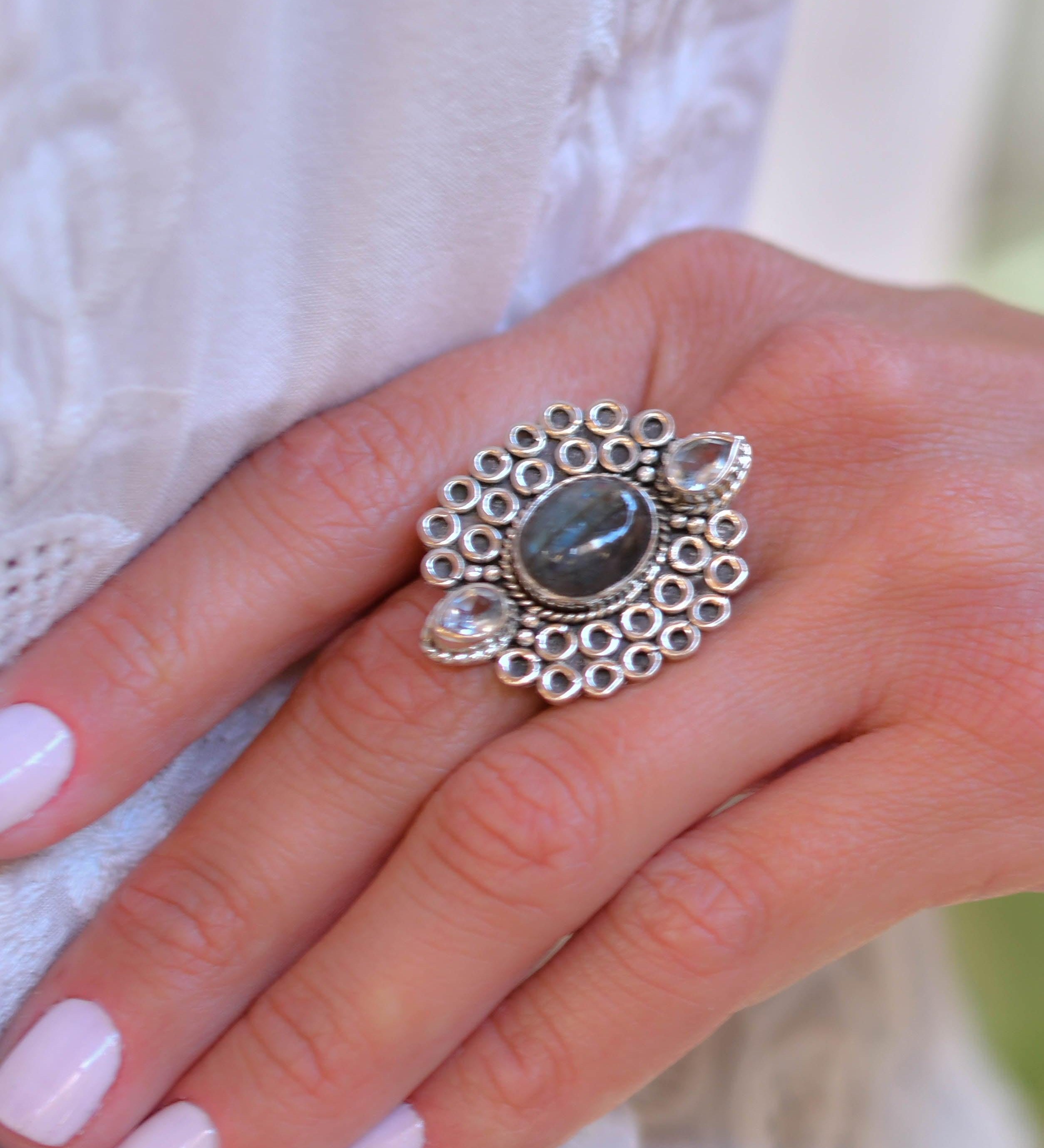 Rainbow Labradorite Ring ~Sterling Silver 925 ~ MR070 - Maresia Jewelry