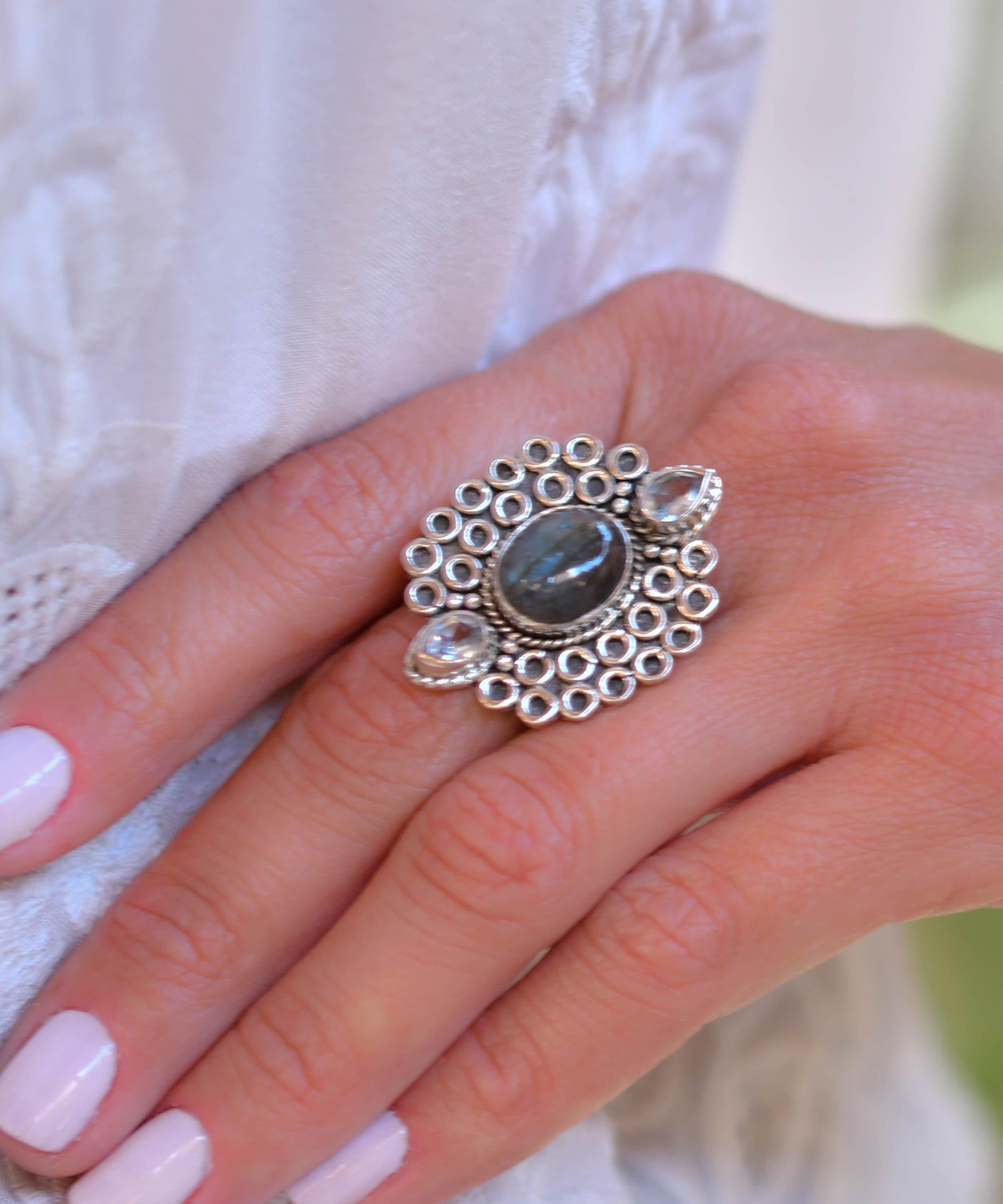 Rainbow Labradorite Ring ~Sterling Silver 925 ~ MR070 - Maresia Jewelry