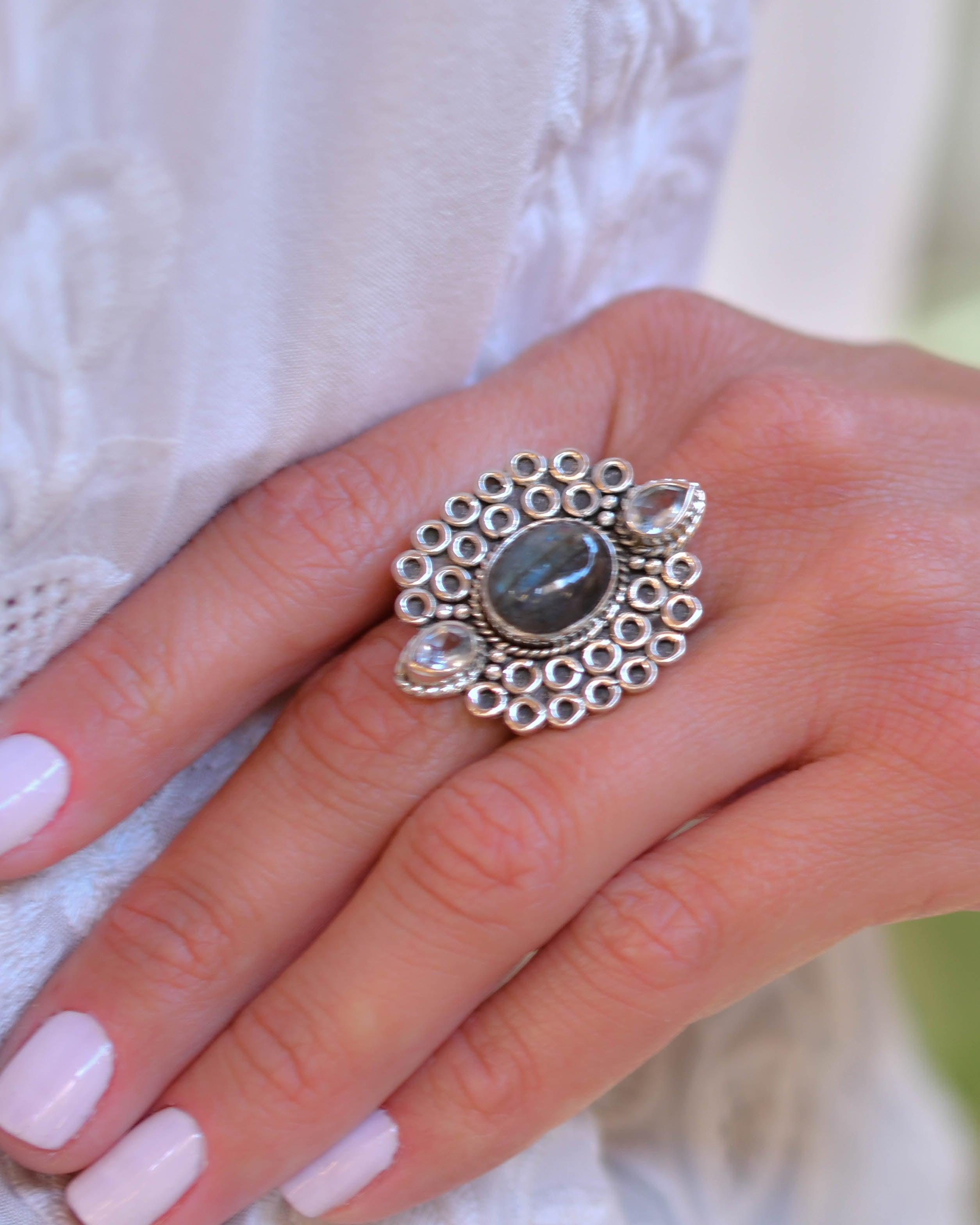 Rainbow Labradorite Ring ~Sterling Silver 925 ~ MR070 - Maresia Jewelry
