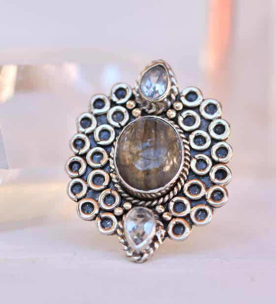 Rainbow Labradorite Ring ~Sterling Silver 925 ~ MR070 - Maresia Jewelry