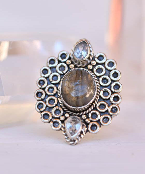 Rainbow Labradorite Ring ~Sterling Silver 925 ~ MR070 - Maresia Jewelry