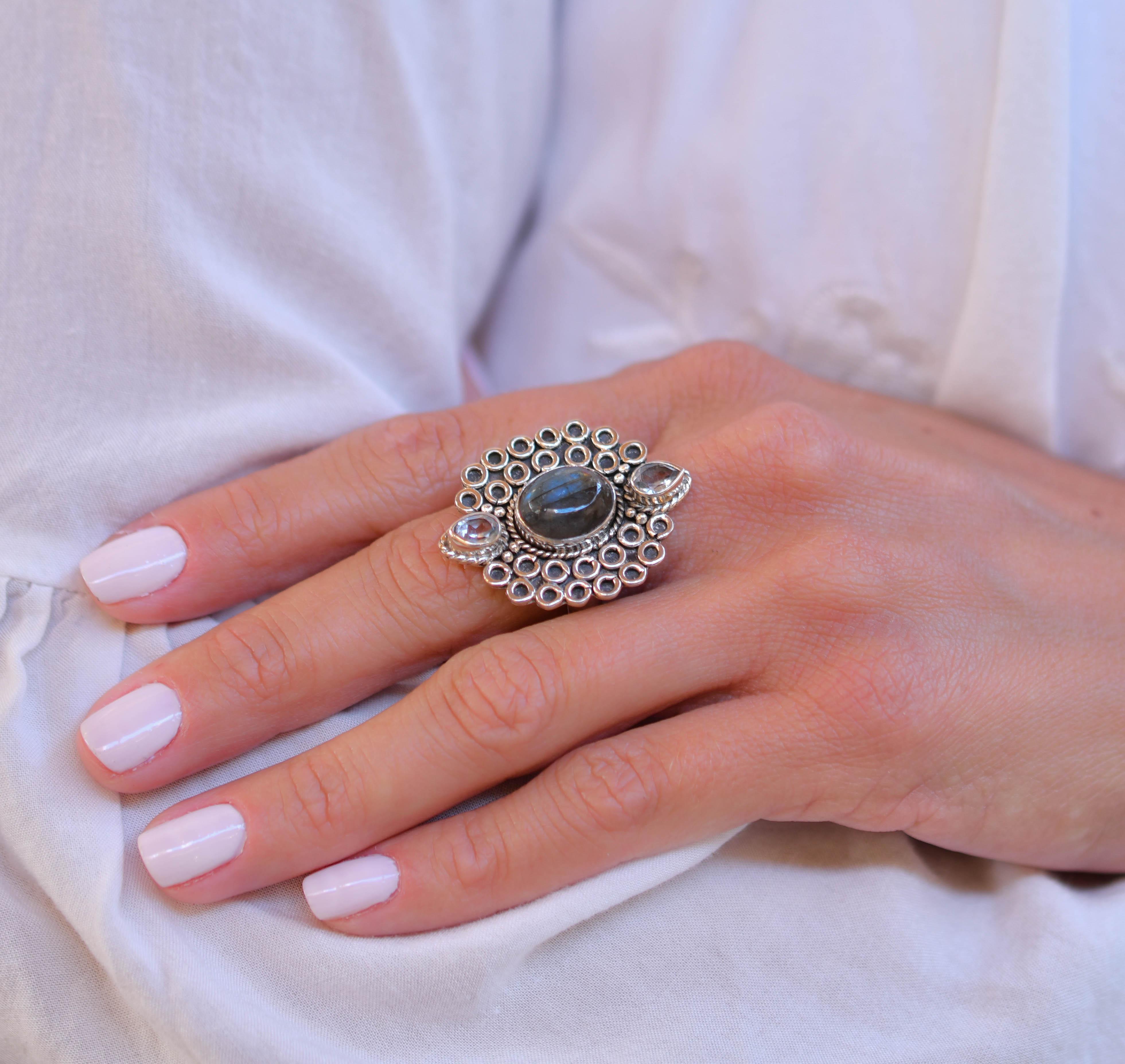 Rainbow Labradorite Ring ~Sterling Silver 925 ~ MR070 - Maresia Jewelry