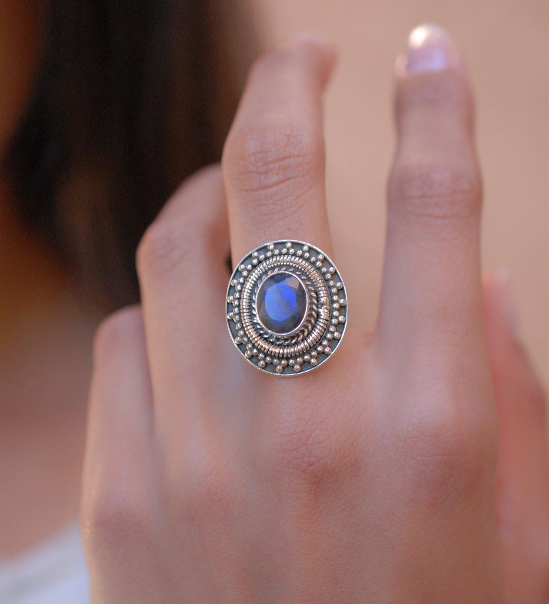 Rainbow Labradorite Ring ~ Sterling Silver 925~ MR107 - Maresia Jewelry