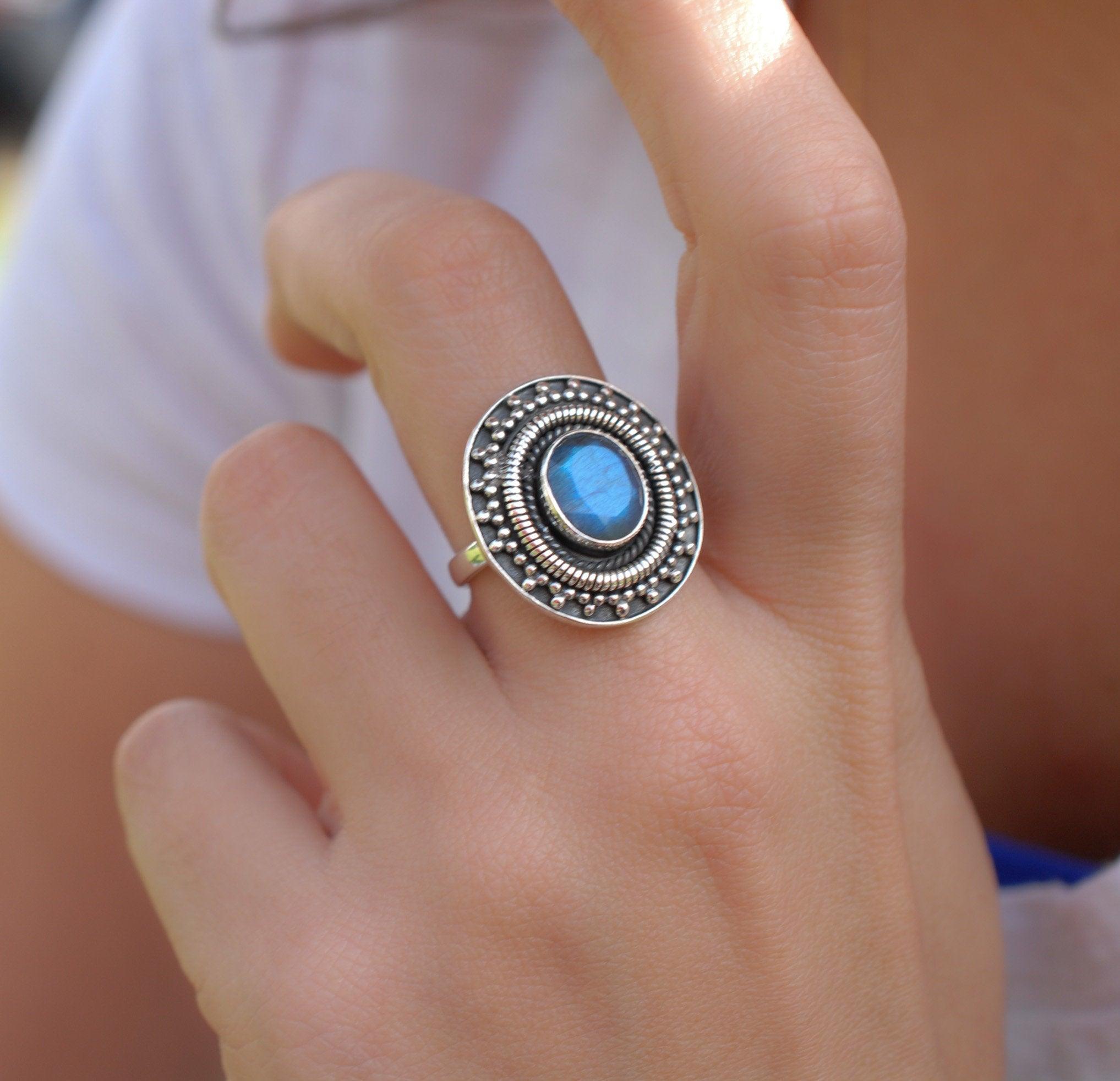 Rainbow Labradorite Ring ~ Sterling Silver 925~ MR107 - Maresia Jewelry