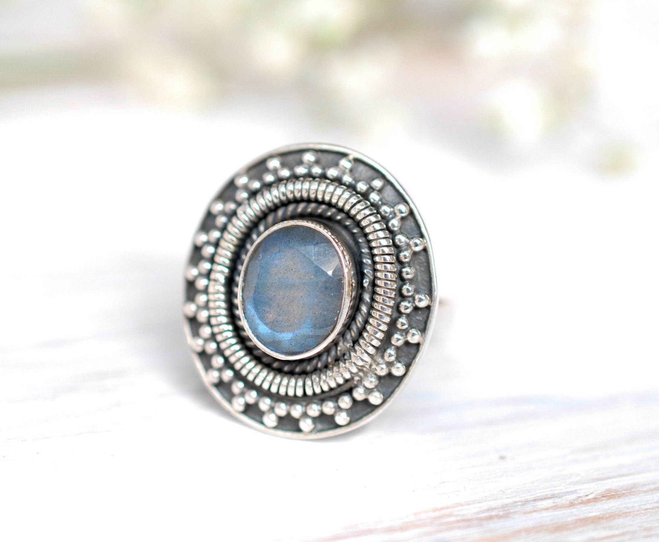 Rainbow Labradorite Ring ~ Sterling Silver 925~ MR107 - Maresia Jewelry