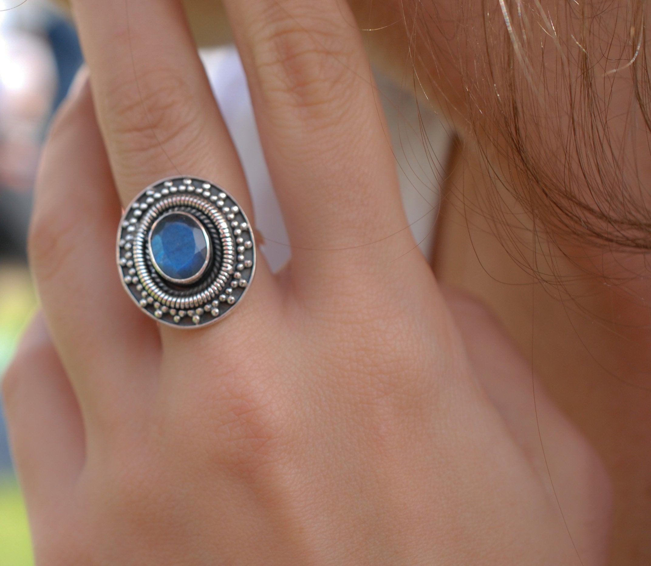 Rainbow Labradorite Ring ~ Sterling Silver 925~ MR107 - Maresia Jewelry