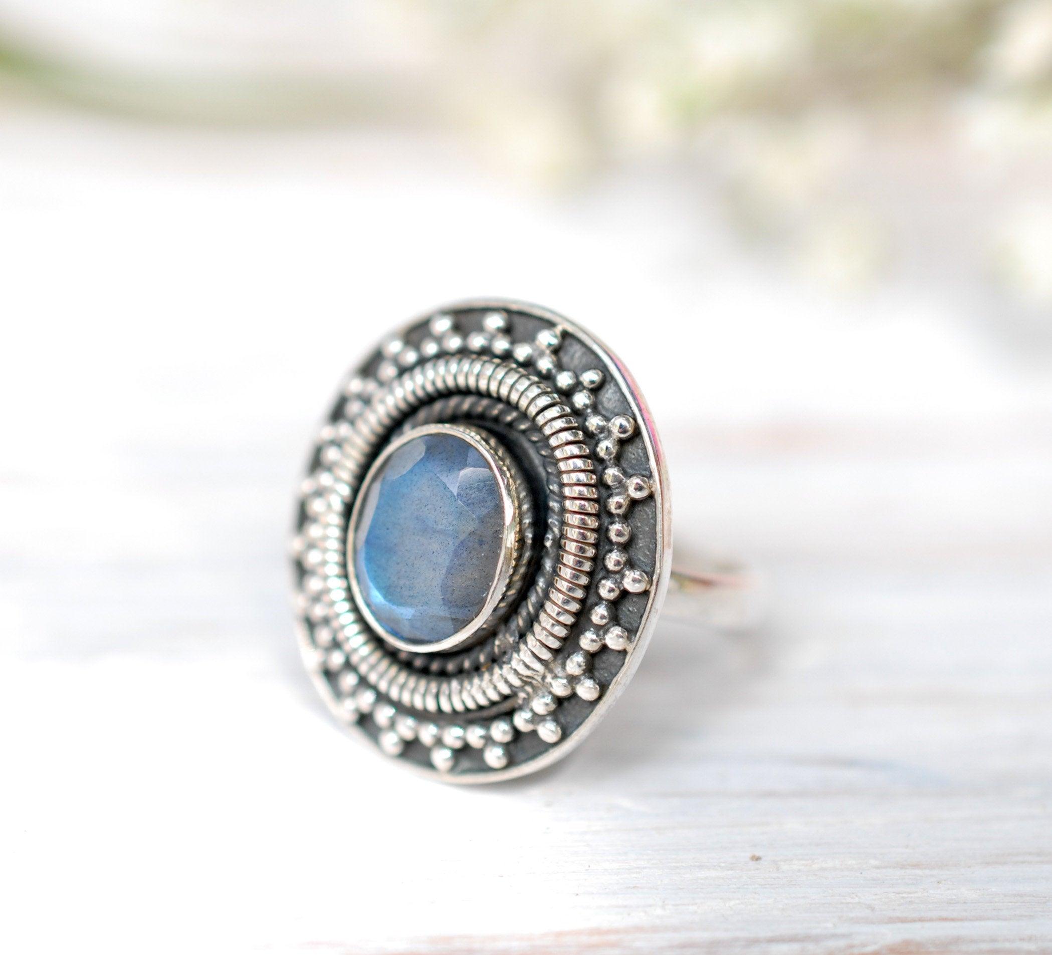 Rainbow Labradorite Ring ~ Sterling Silver 925~ MR107 - Maresia Jewelry